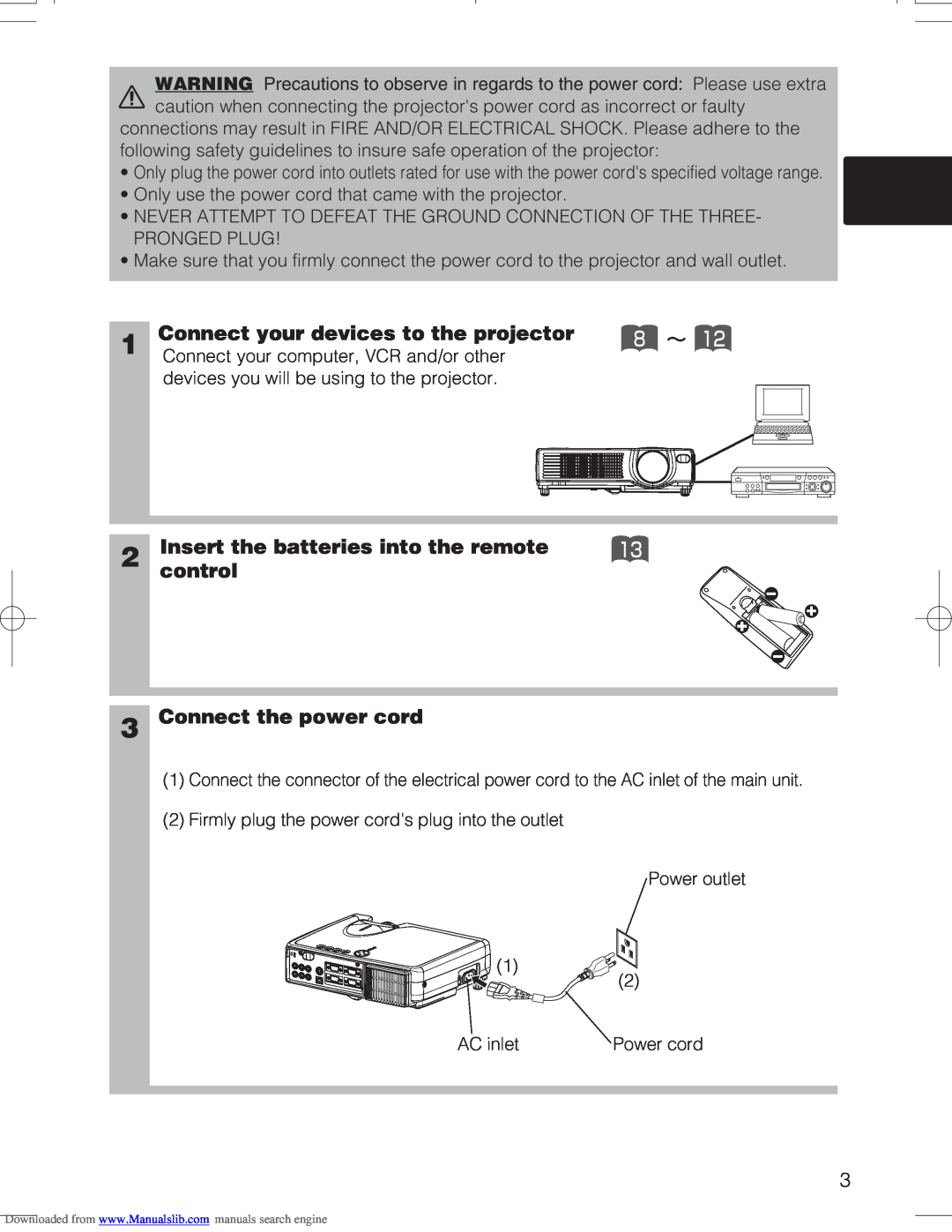 Hitachi CPX328W user manual Connect your devices to the projector, 8 ～, Insert the batteries into the remote, control 