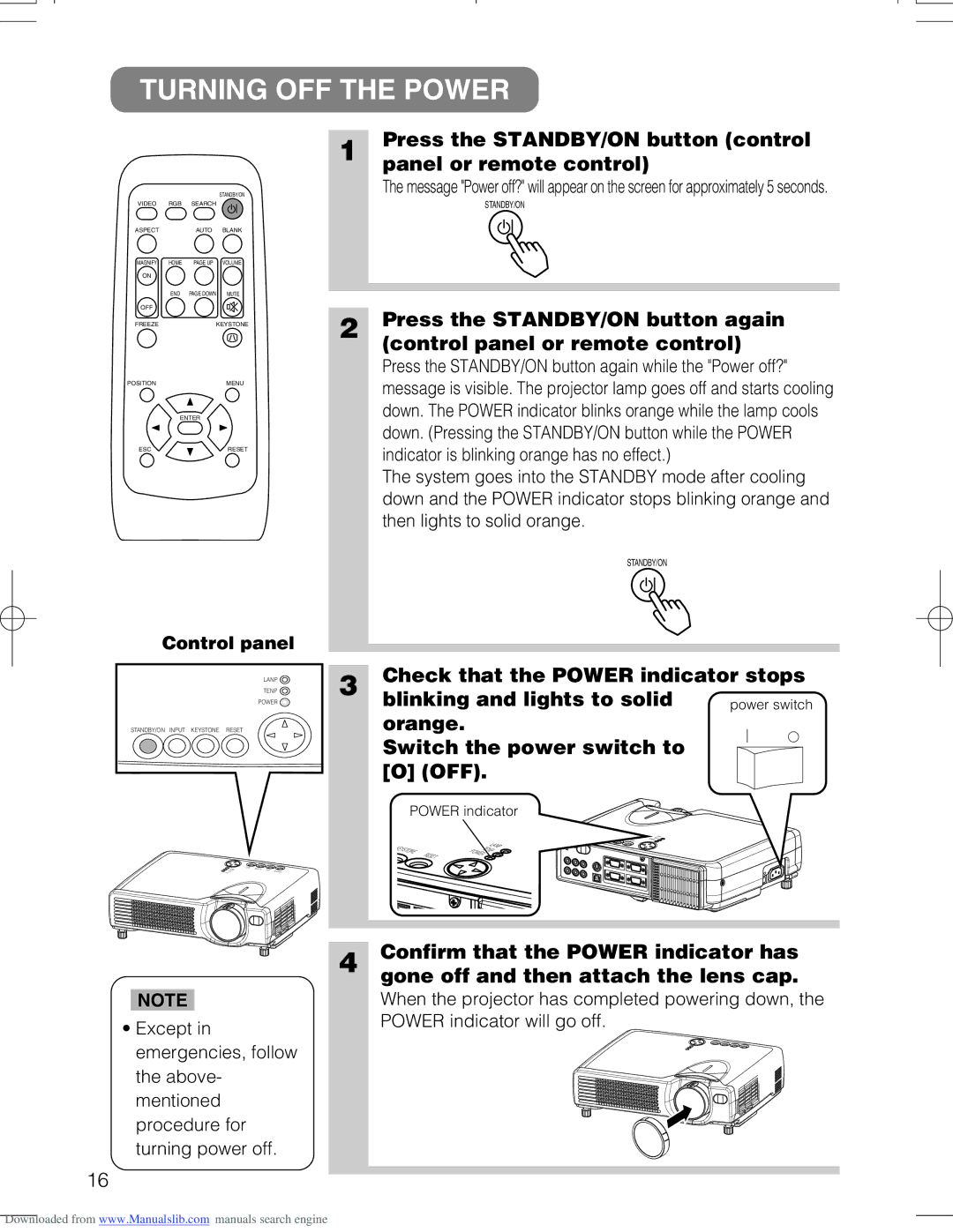 Hitachi CPX328W user manual Turning OFF the Power 