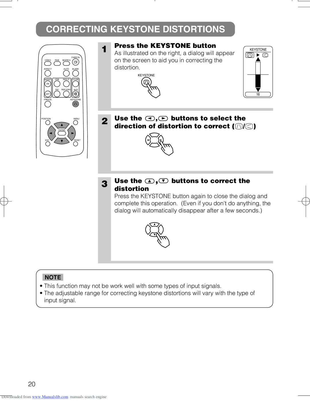 Hitachi CPX328W user manual Correcting Keystone Distortions, Press the Keystone button 