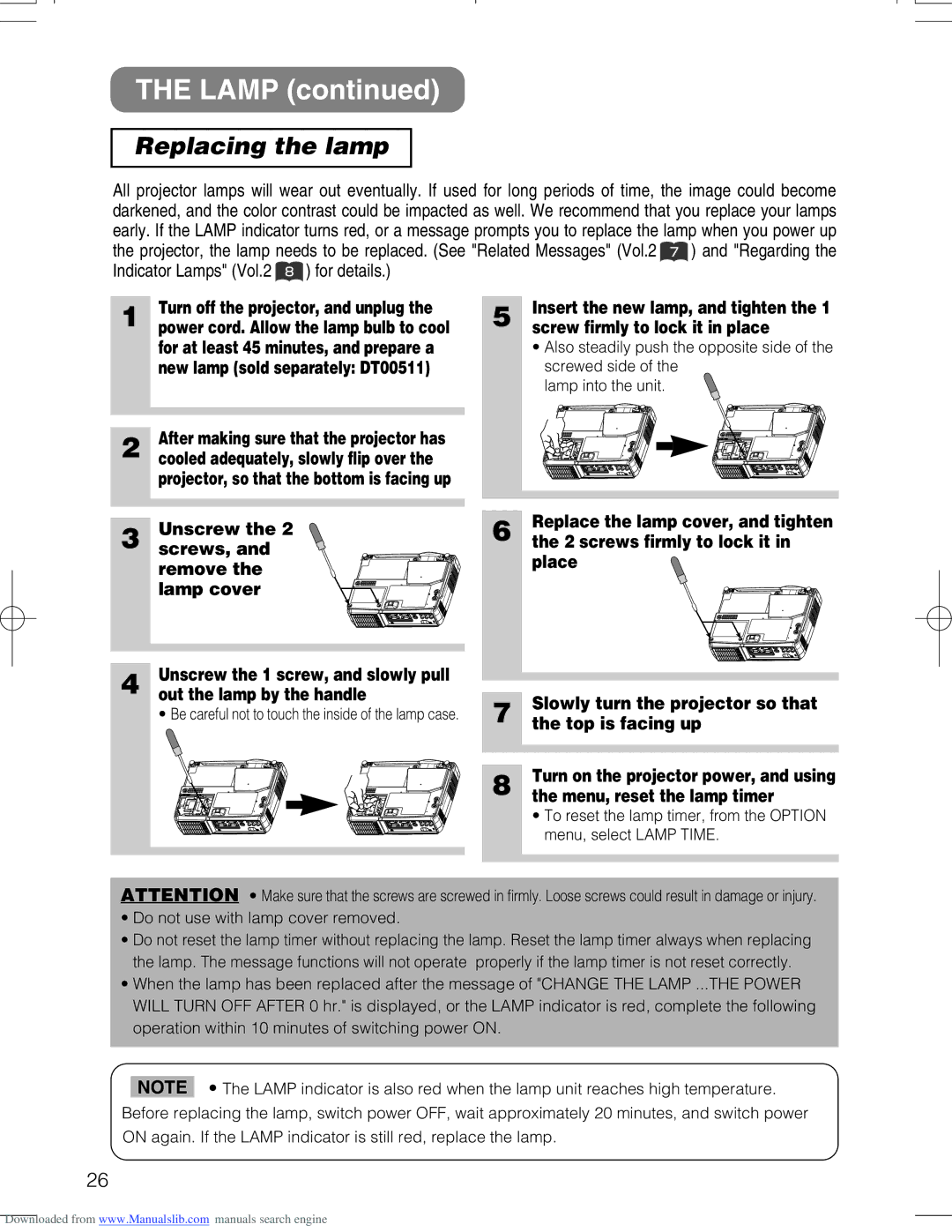 Hitachi CPX328W user manual Replacing the lamp 