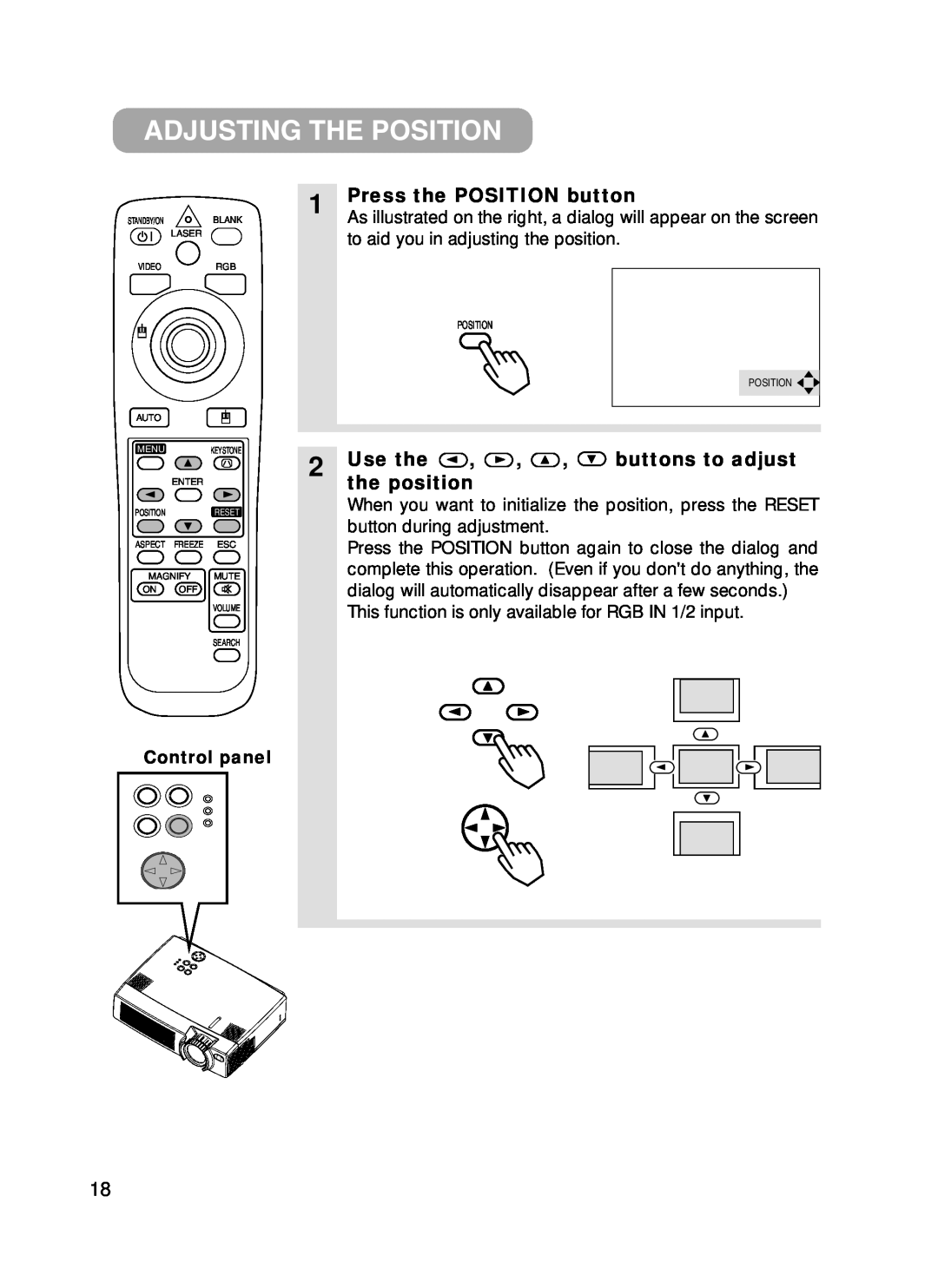 Hitachi CPX385W user manual Adjusting The Position, Press the POSITION button, Use the, the position, buttons to adjust 