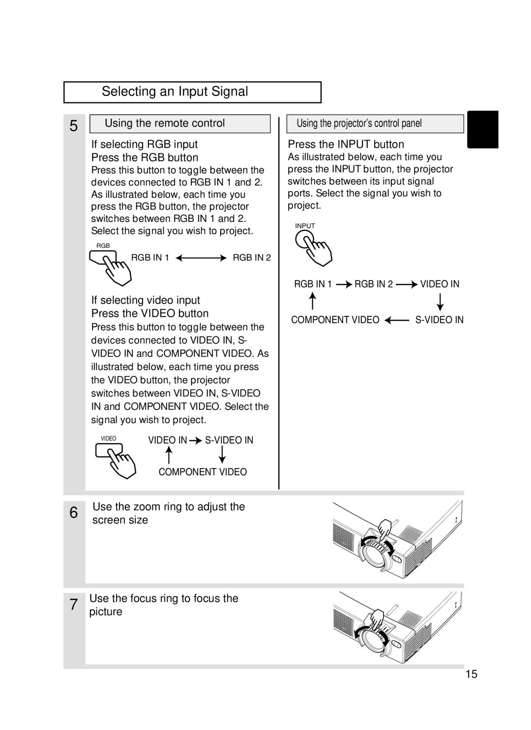 Hitachi CPX385W user manual Selecting an Input Signal 