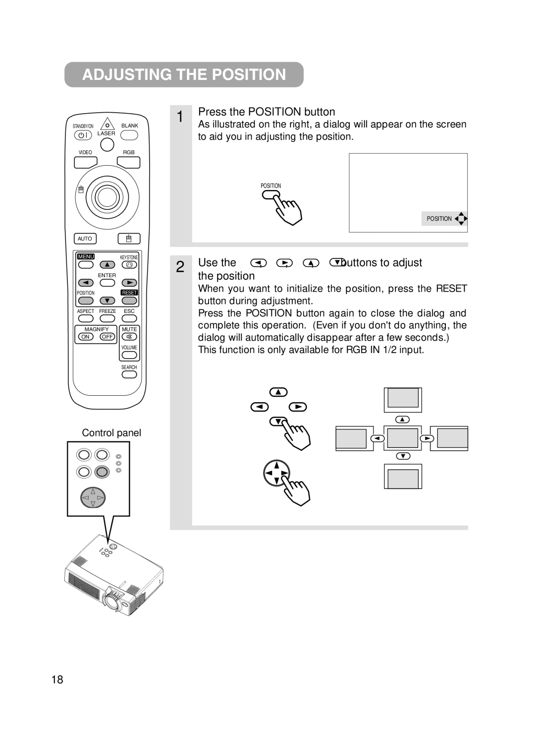 Hitachi CPX385W user manual Adjusting the Position, Press the Position button, Use Buttons to adjust Position 