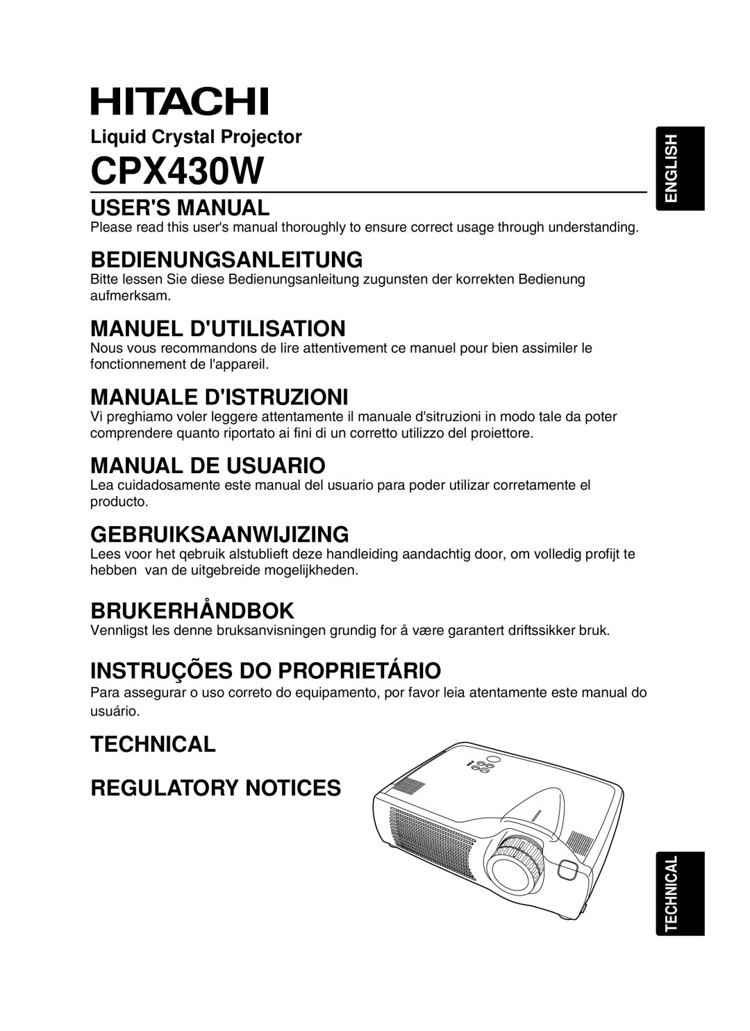 Hitachi CPX430W user manual 