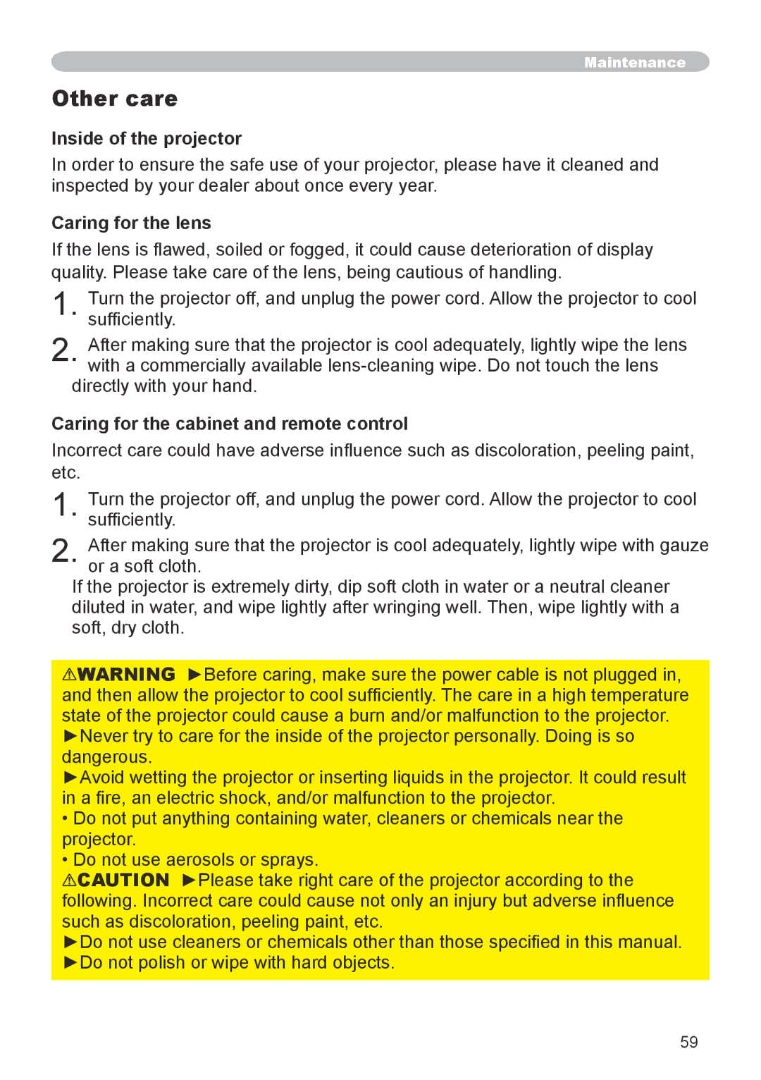 Hitachi CPX6 user manual Maintenance 