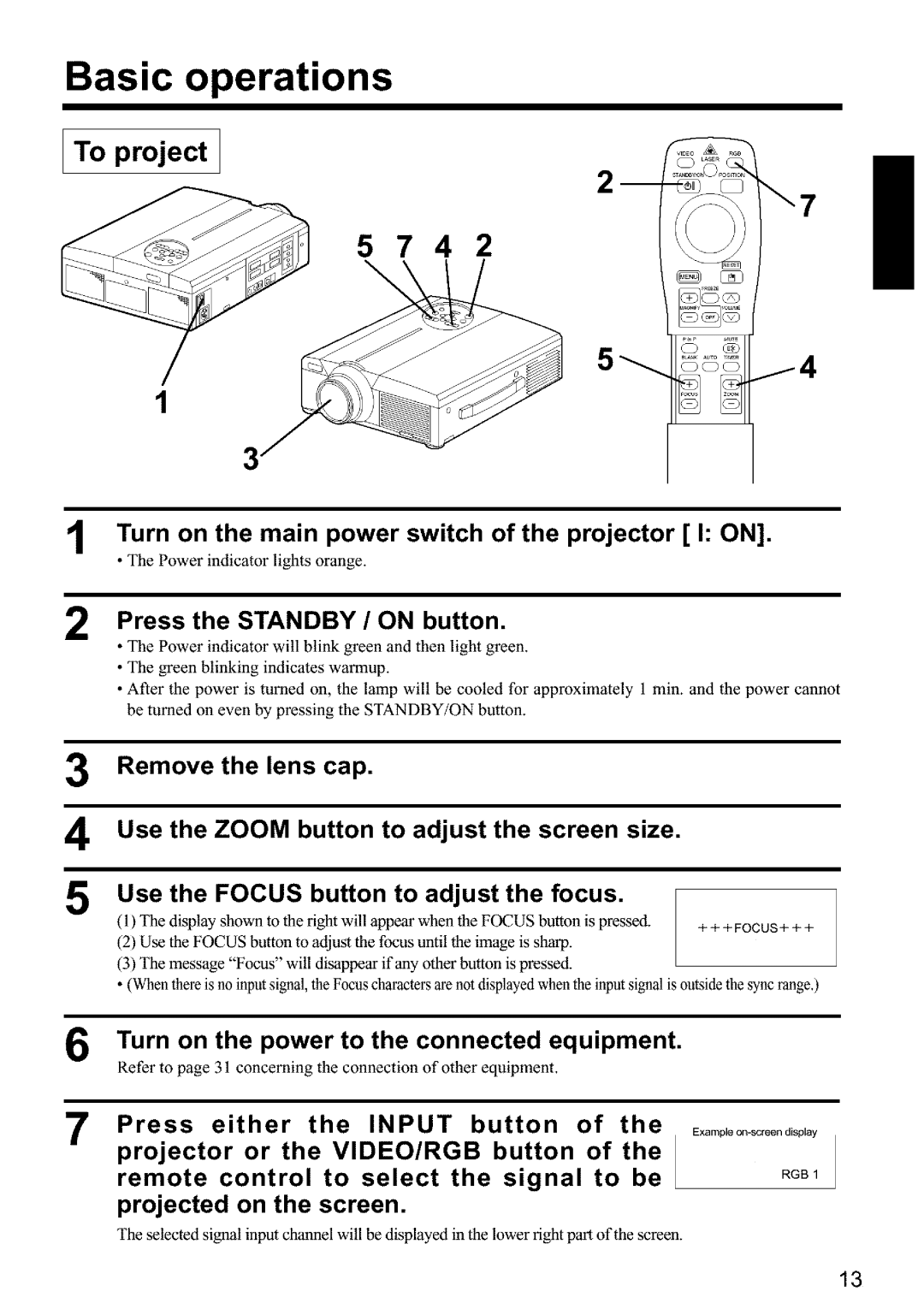 Hitachi CPX960WE user manual Basic operations, To project 