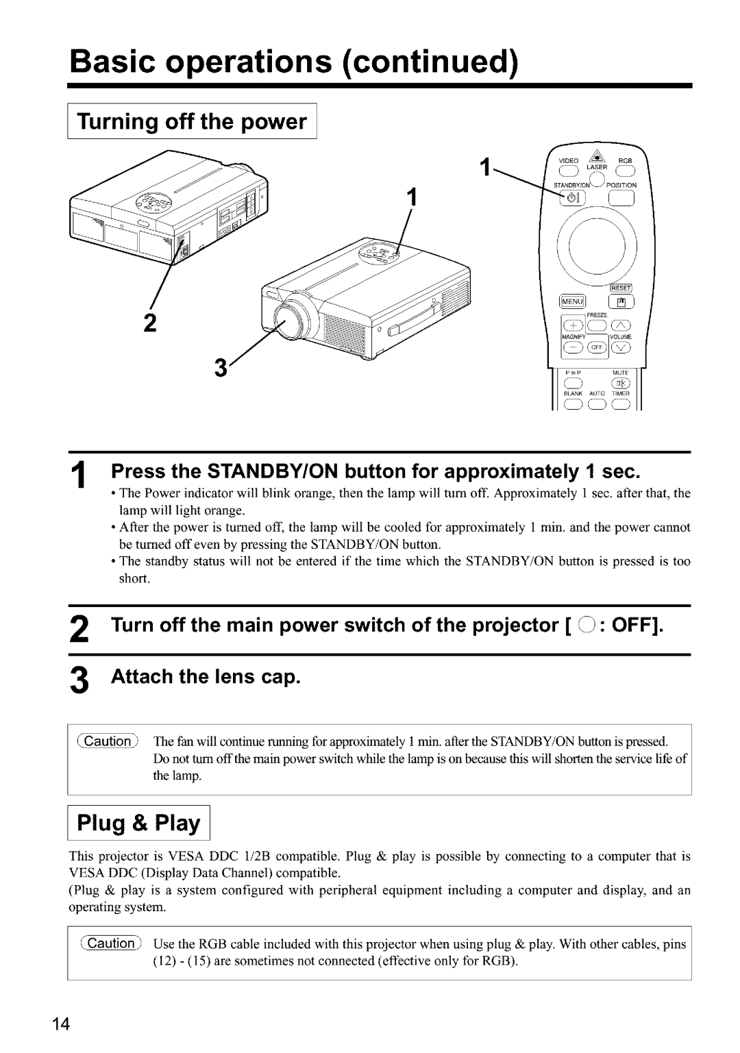 Hitachi CPX960WE user manual Turning off the power, Plug & Play, Press the STANDBY/ON button for approximately 1 sec 