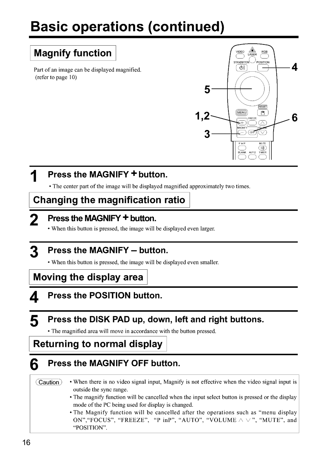 Hitachi CPX960WE user manual Changing the magnification ratio, Moving the display area, Returning to normal display 