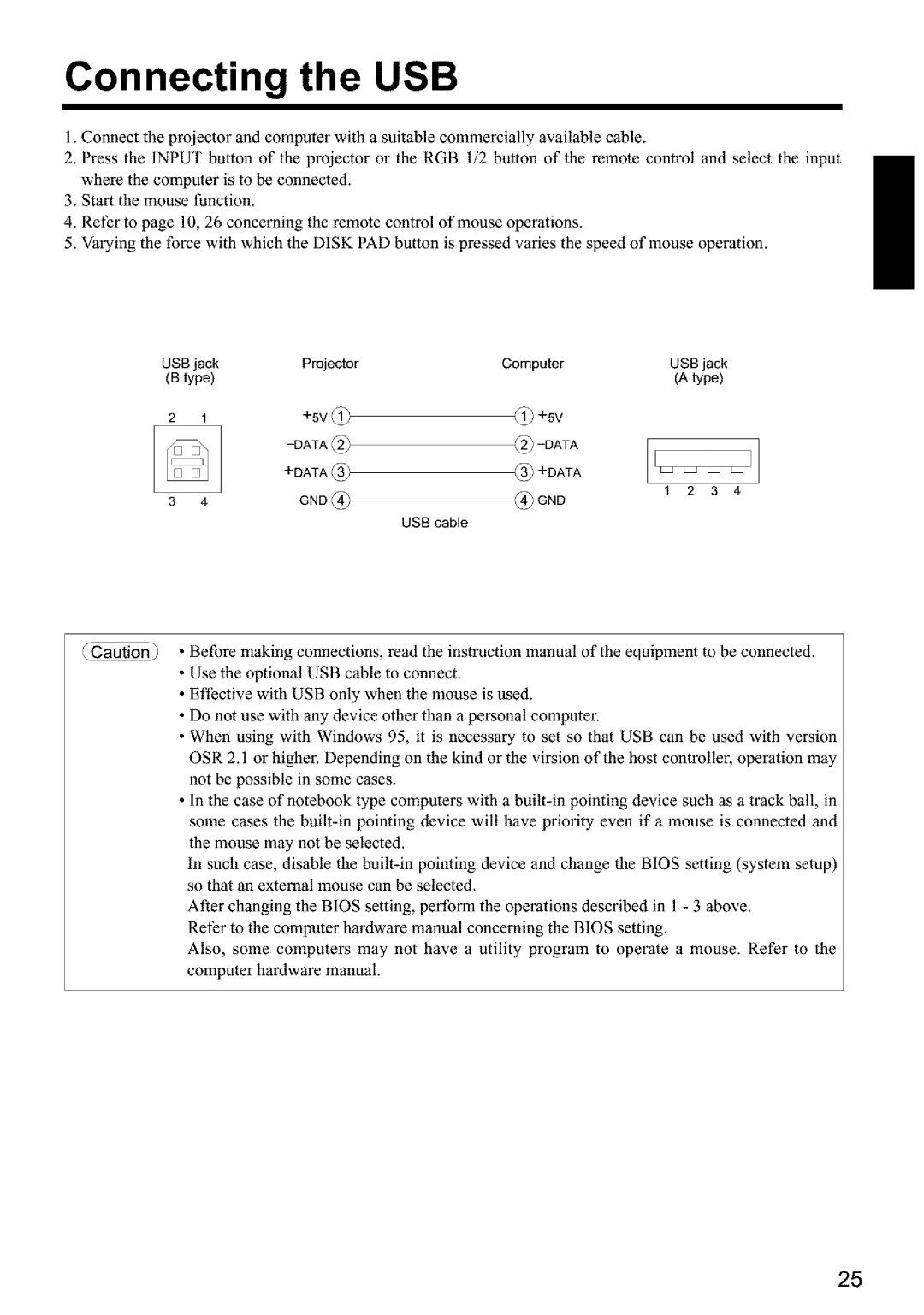 Hitachi CPX960WE user manual Connecting the USB 