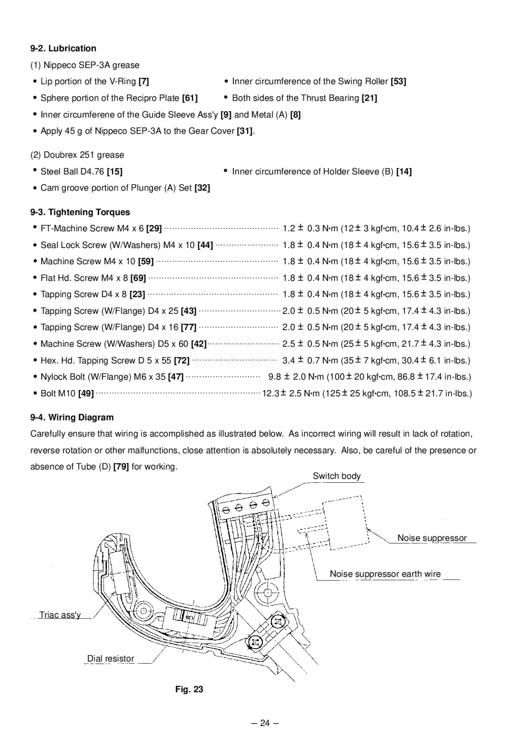 Hitachi CR 13VA service manual Lubrication, Tightening Torques, Wiring Diagram 