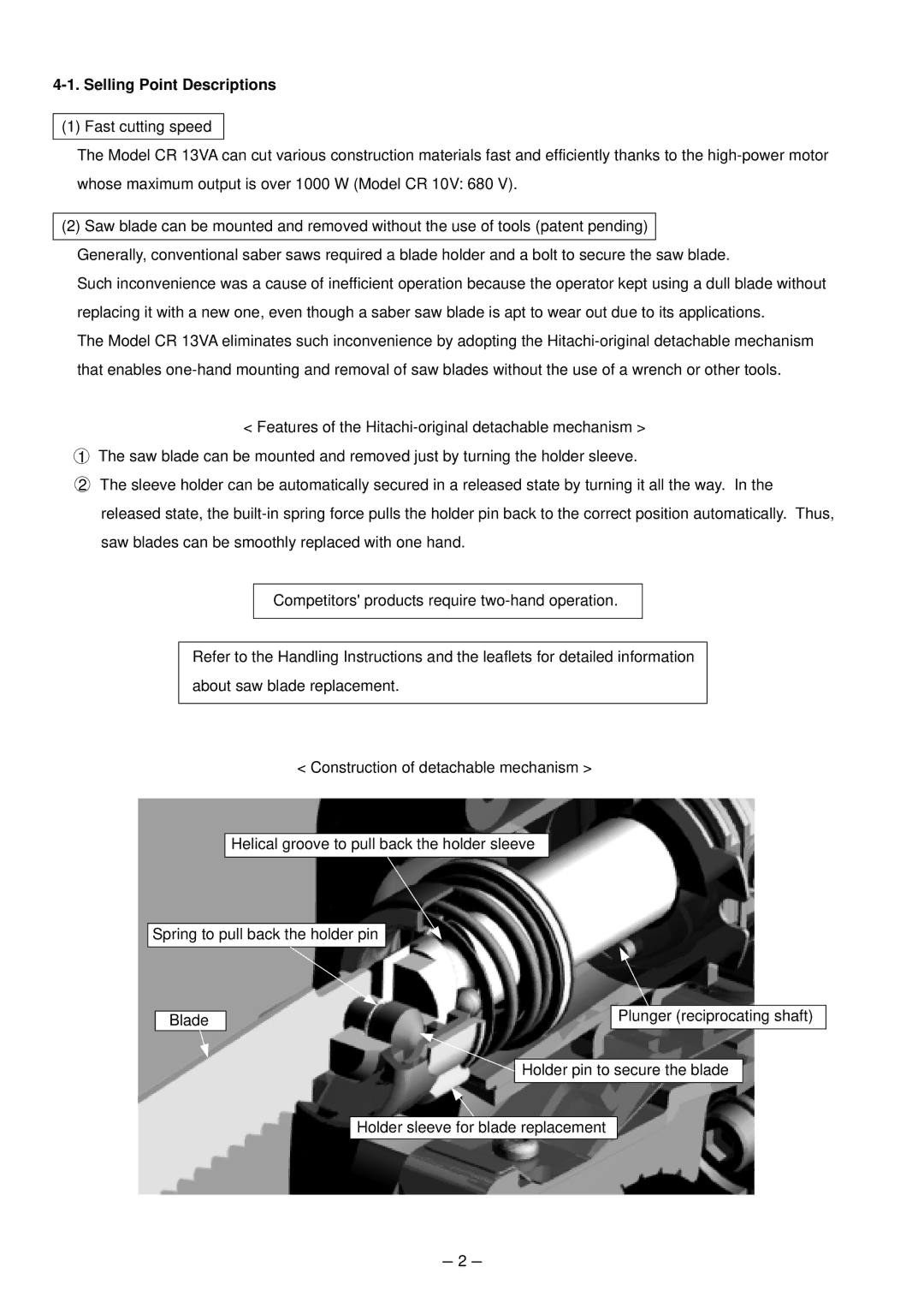 Hitachi CR 13VA service manual Selling Point Descriptions 