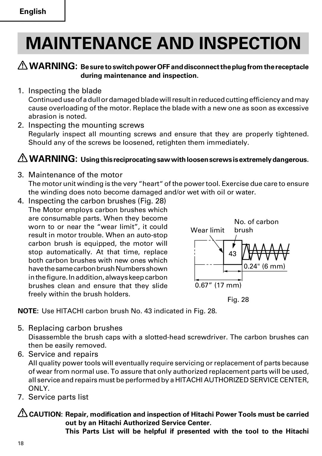 Hitachi CR 13VA instruction manual Maintenance and Inspection 