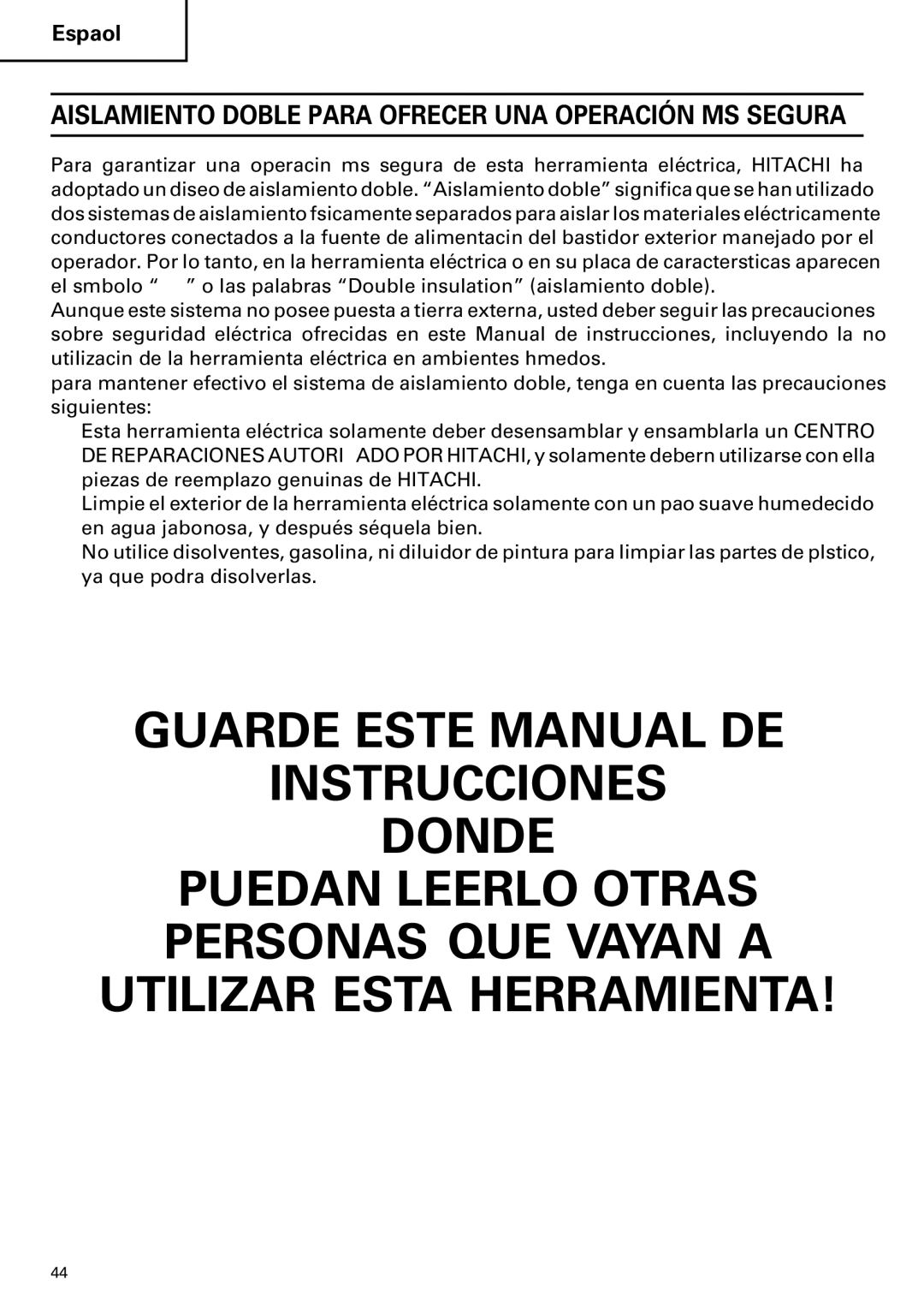 Hitachi CR 13VA instruction manual Aislamiento Doble Para Ofrecer UNA Operación MÁS Segura 