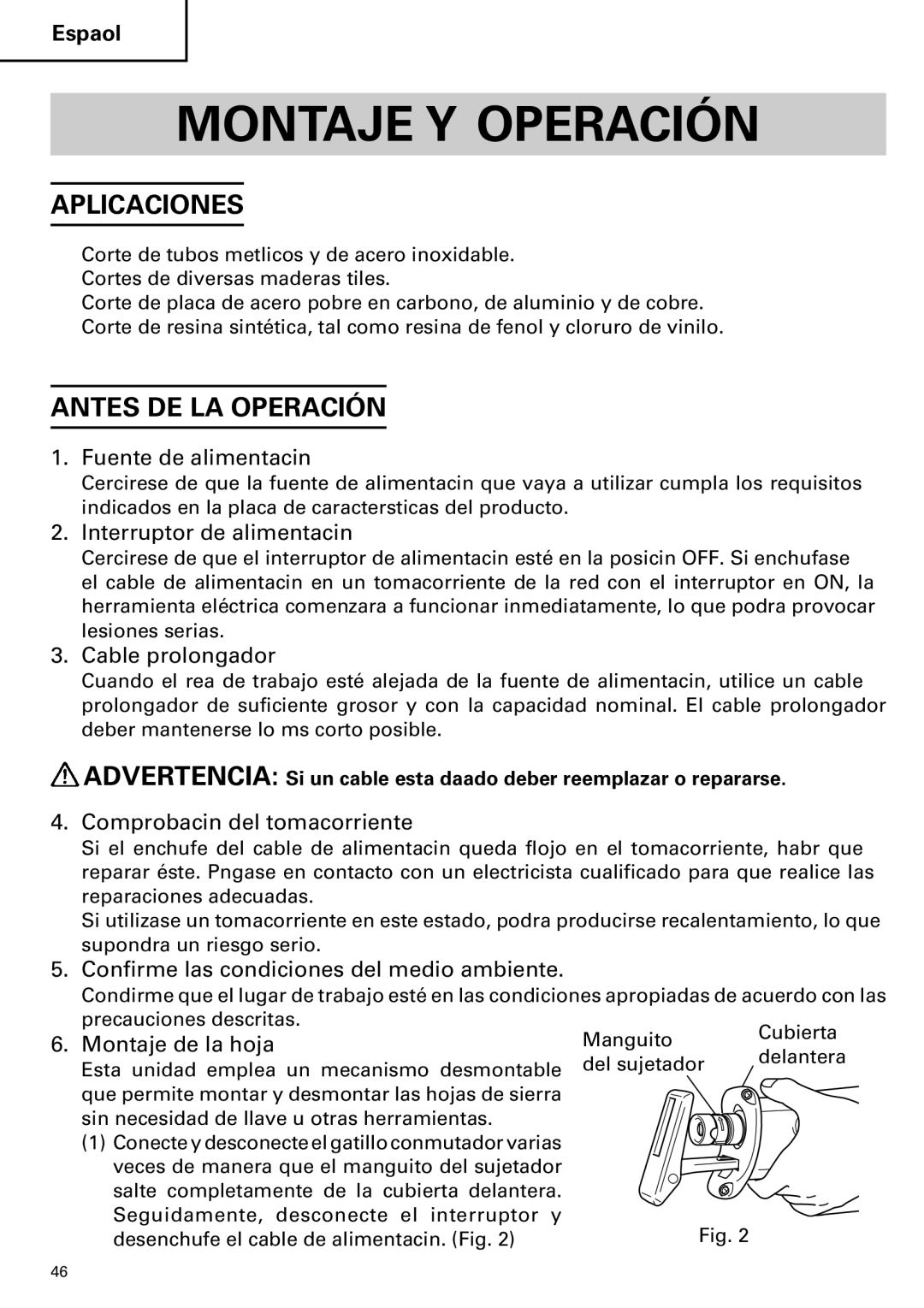 Hitachi CR 13VA instruction manual Montaje Y Operación, Aplicaciones, Antes DE LA Operación 