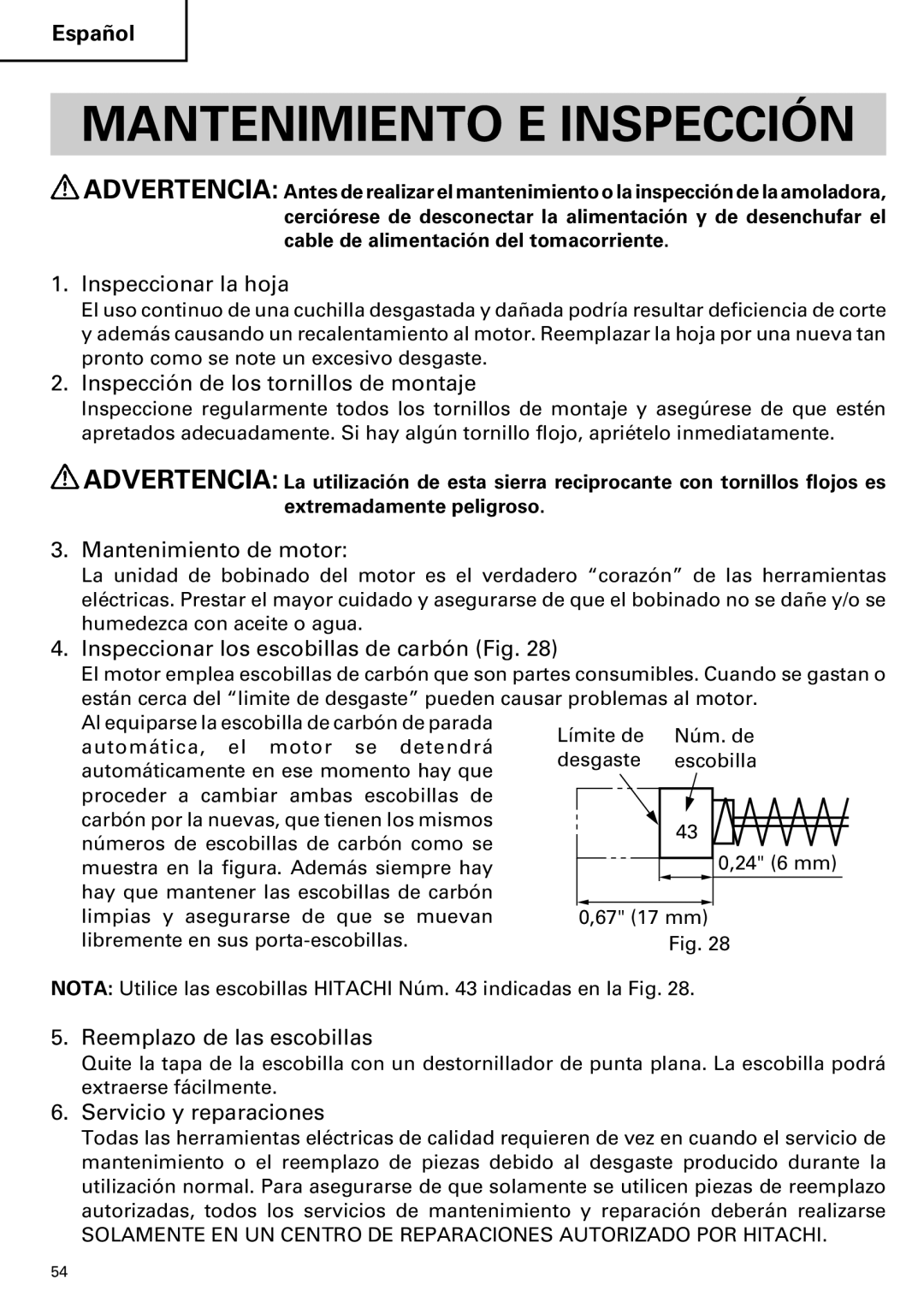 Hitachi CR 13VA instruction manual Mantenimiento E Inspección 