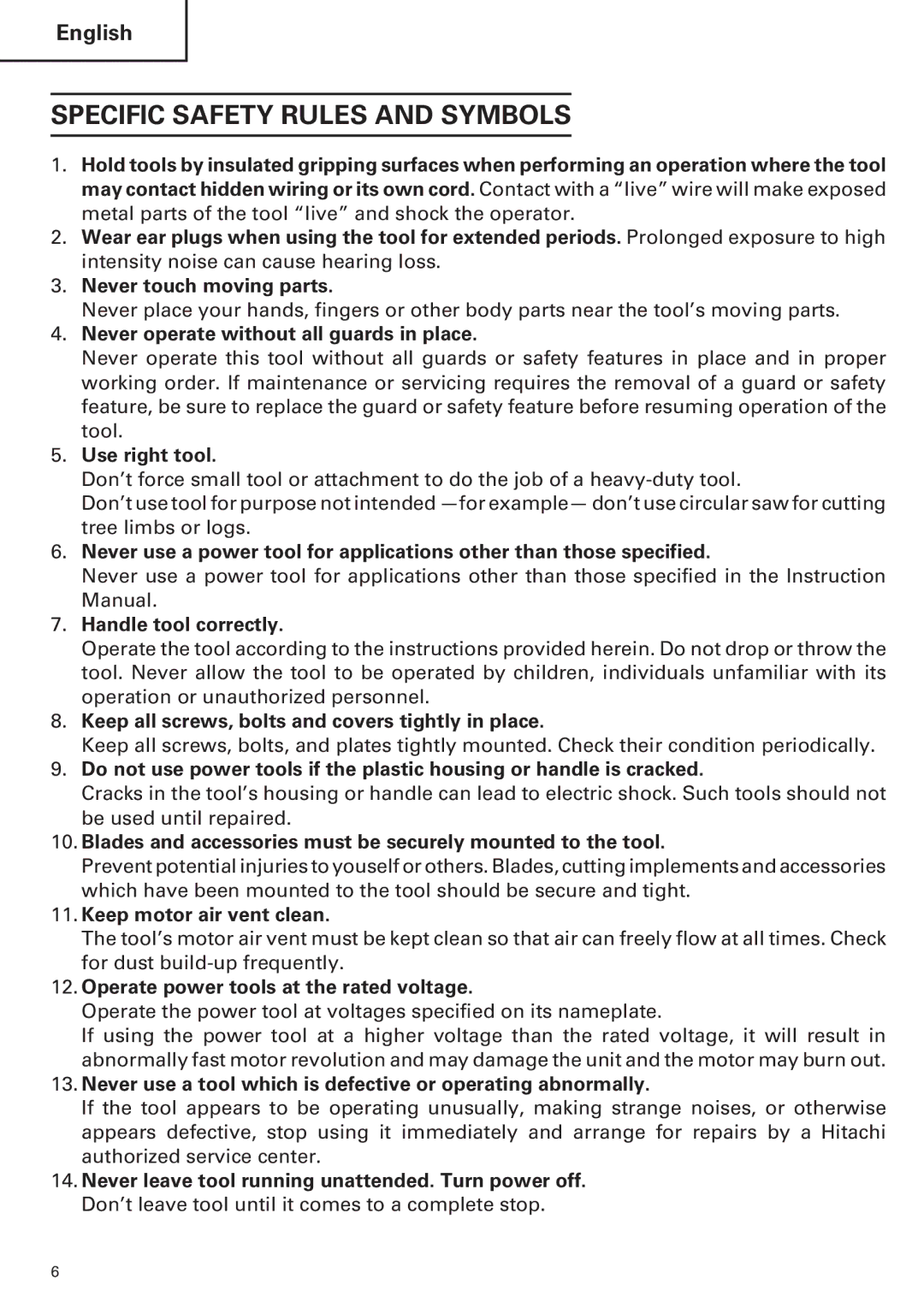 Hitachi CR 13VA instruction manual Specific Safety Rules and Symbols 