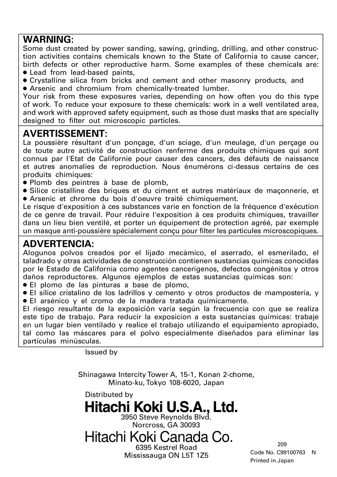 Hitachi CR 13VA instruction manual Hitachi Koki Canada Co 