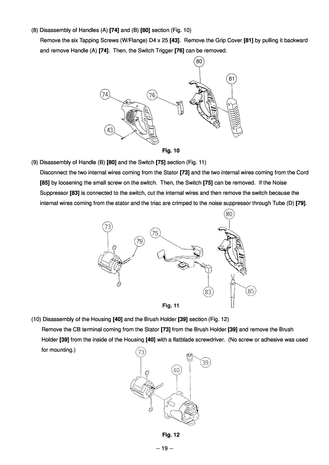 Hitachi CR 13VA service manual 8Disassembly of Handles A 74 and B 80 section Fig 