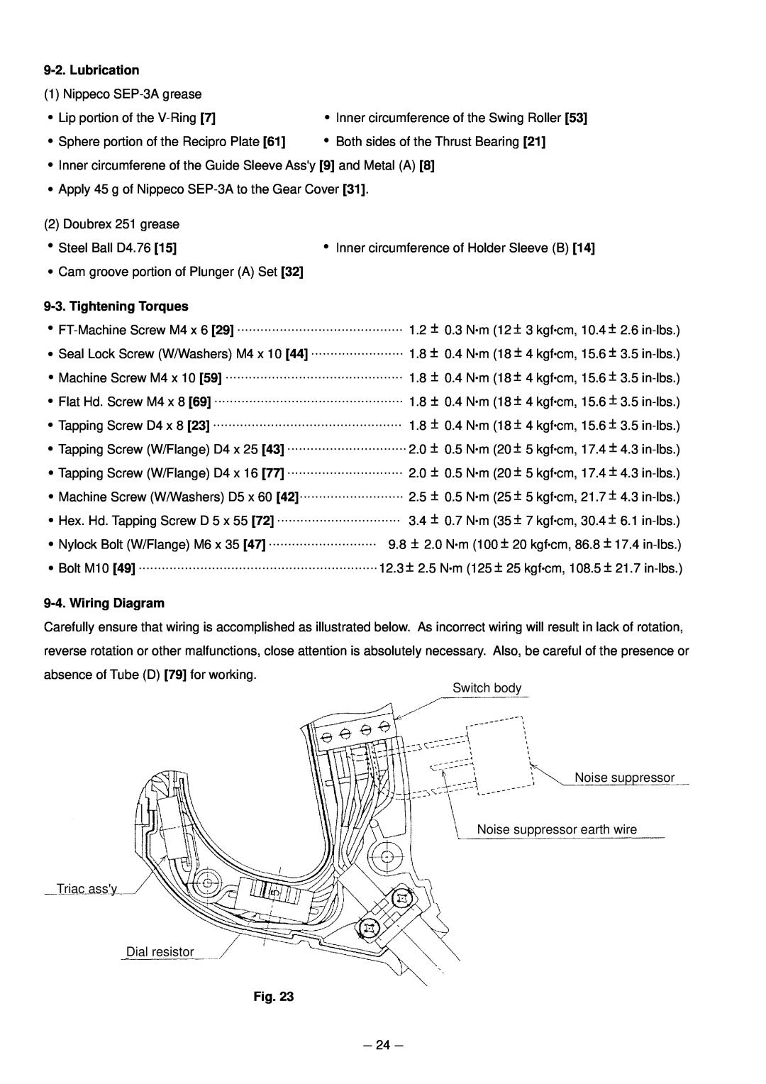 Hitachi CR 13VA service manual Lubrication, Tightening Torques, Wiring Diagram 