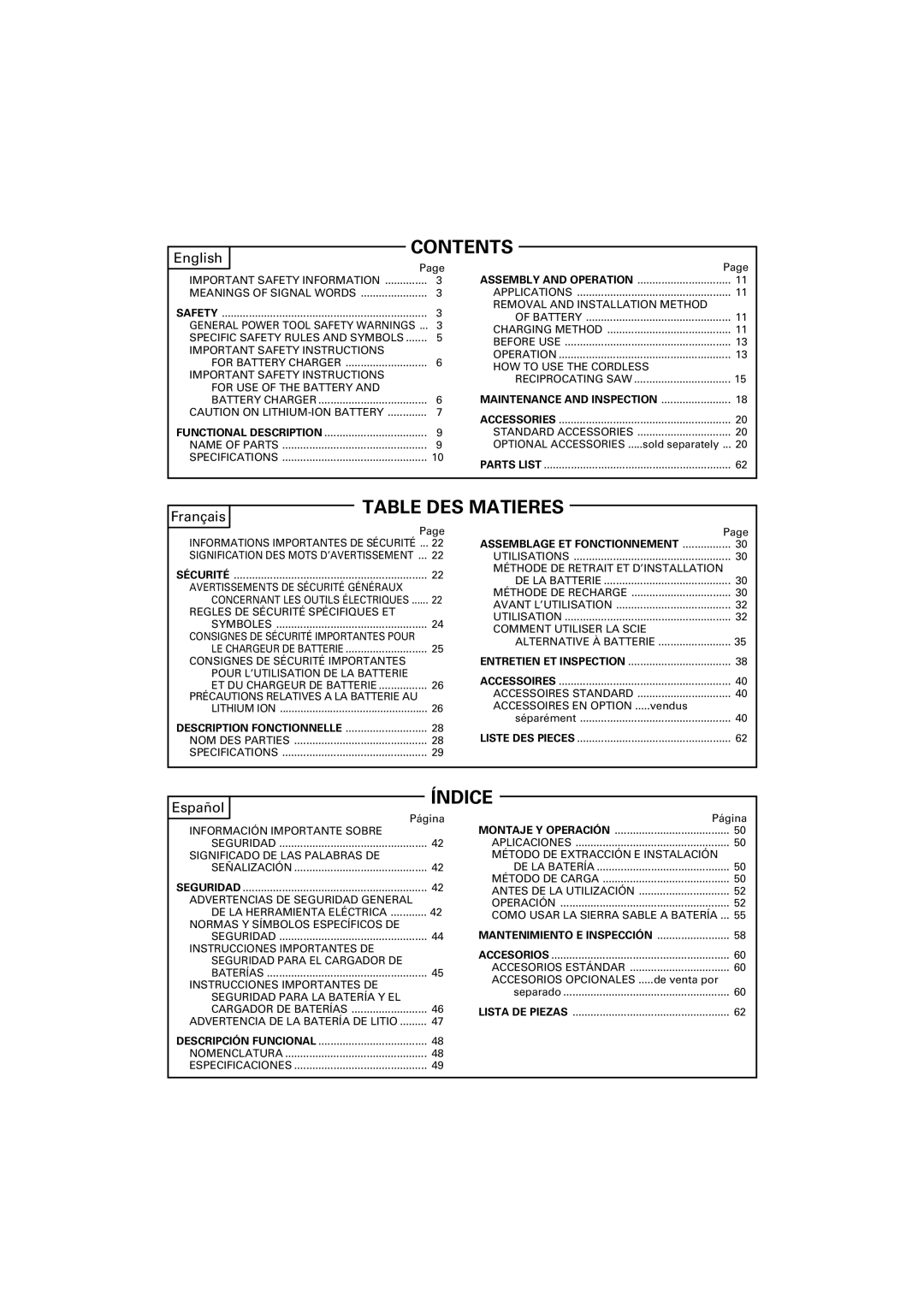 Hitachi CR 14DSL, CR18DSL instruction manual Contents 