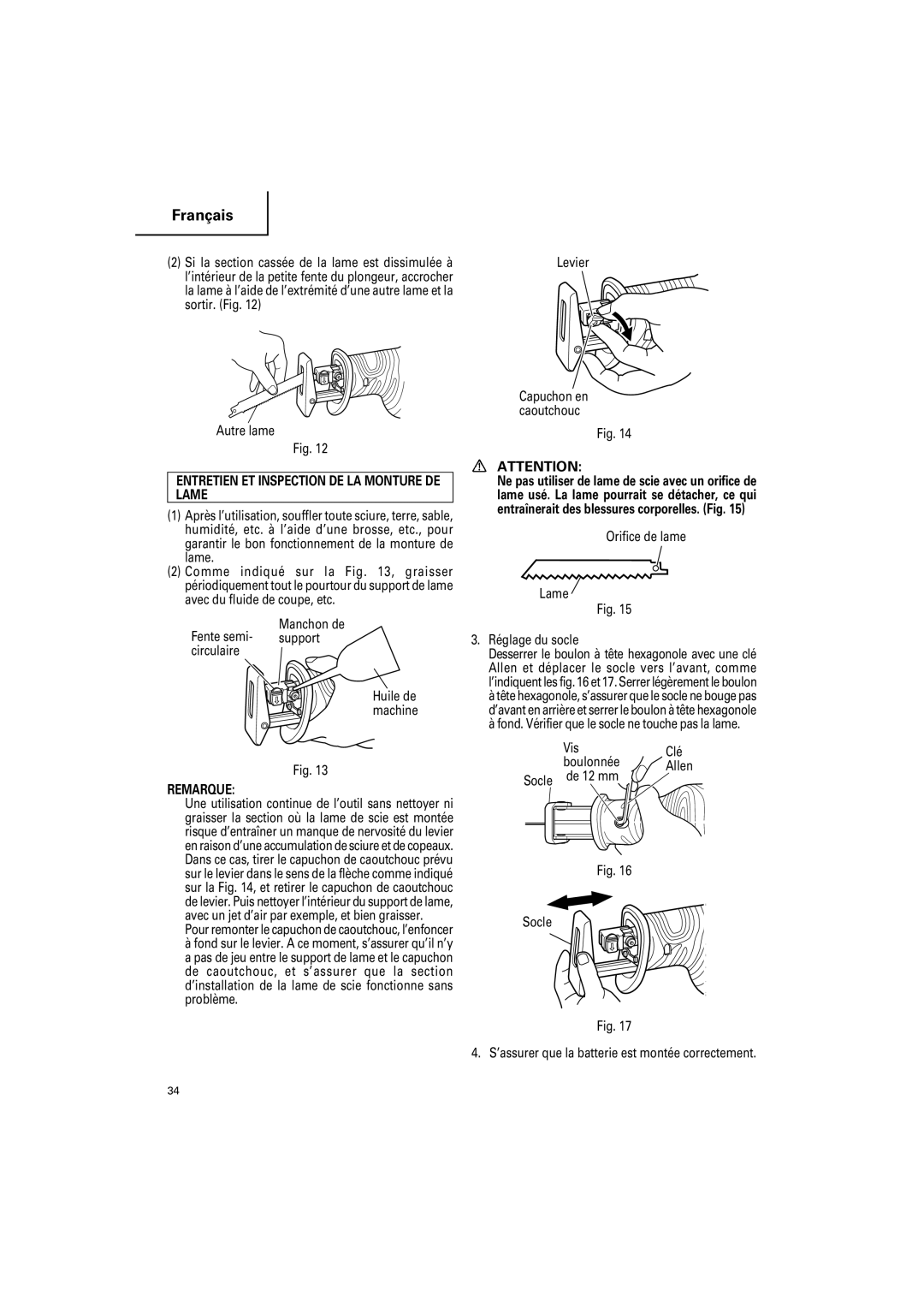 Hitachi CR 14DSL, CR18DSL instruction manual Entretien ET Inspection DE LA Monture DE Lame 