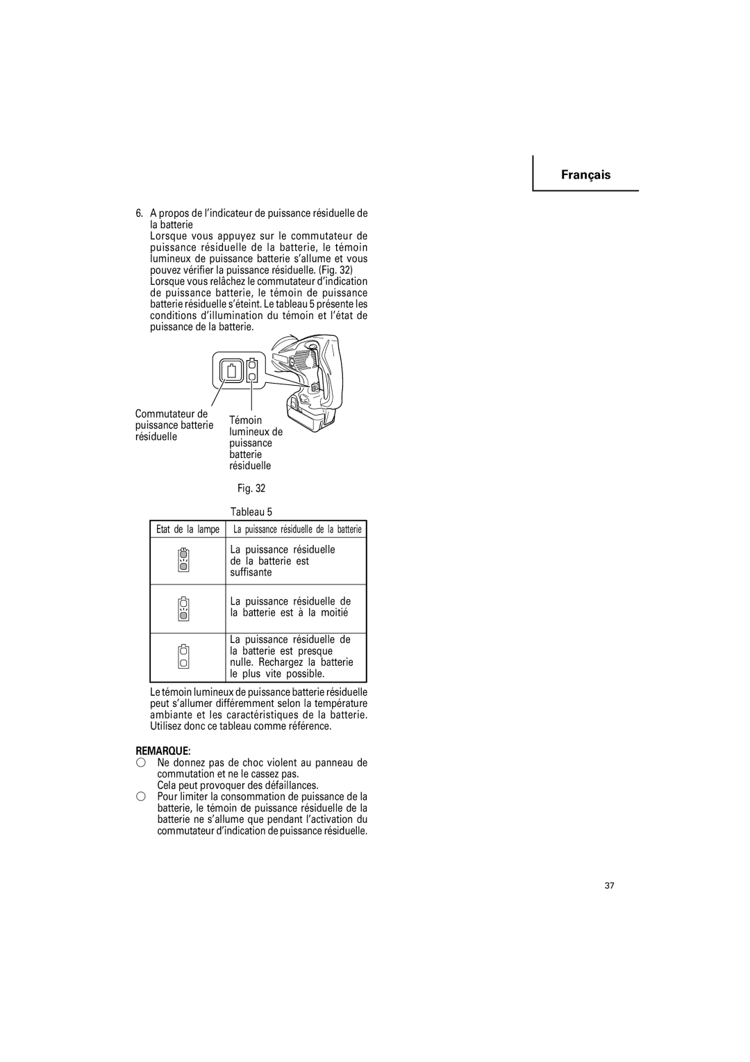 Hitachi CR18DSL, CR 14DSL Commutateur de Témoin, Lumineux de Résiduelle Puissance Batterie Tableau, Est, Suffisante 