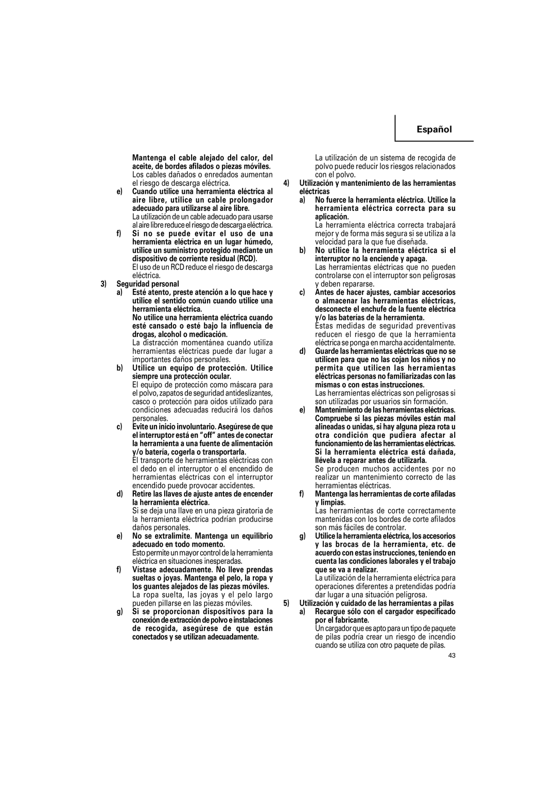 Hitachi CR18DSL, CR 14DSL instruction manual El uso de un RCD reduce el riesgo de descarga eléctrica, Seguridad personal 