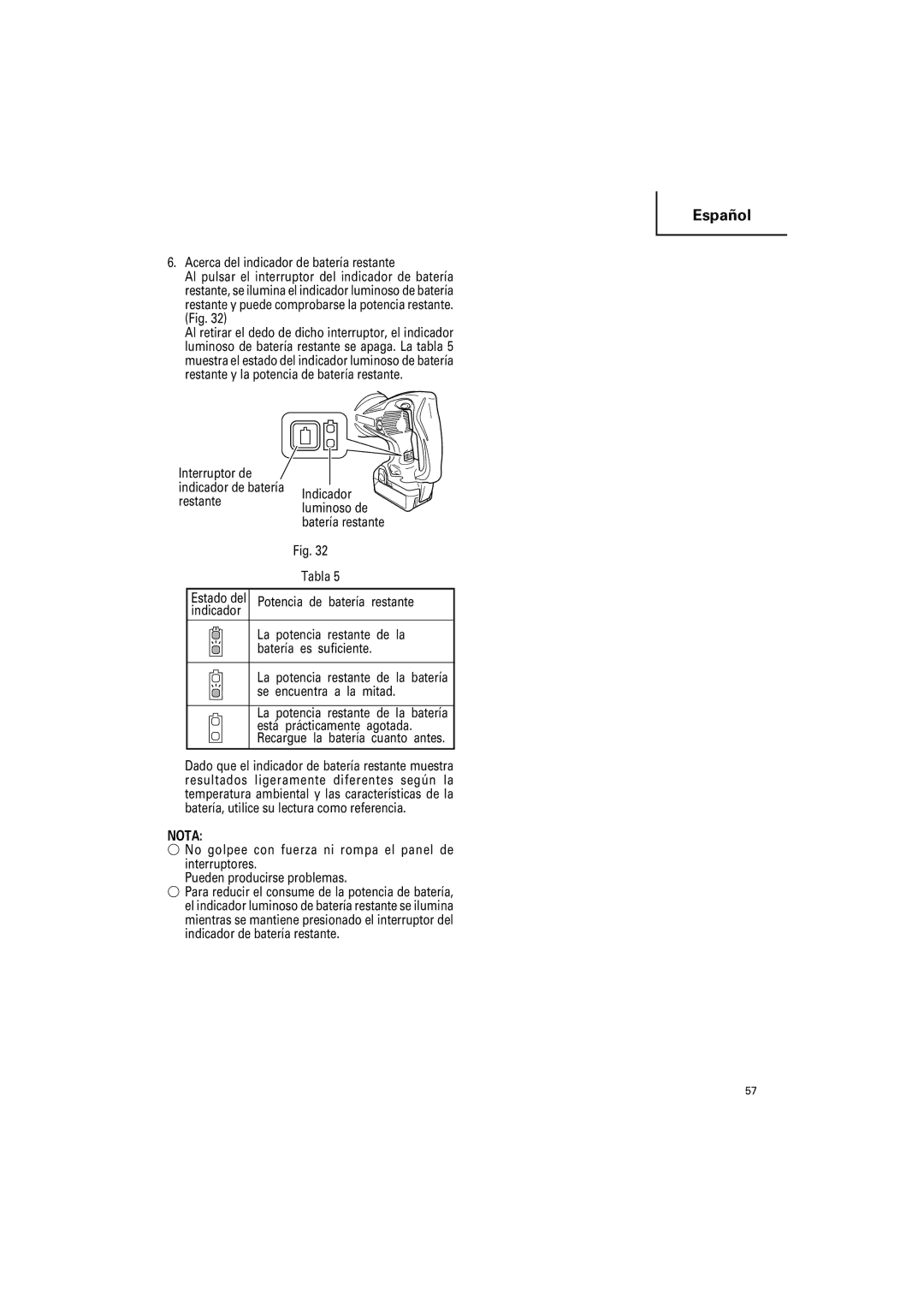 Hitachi CR18DSL, CR 14DSL Restante Luminoso de Batería restante Tabla, Interruptor de Indicador de batería, Estado del 