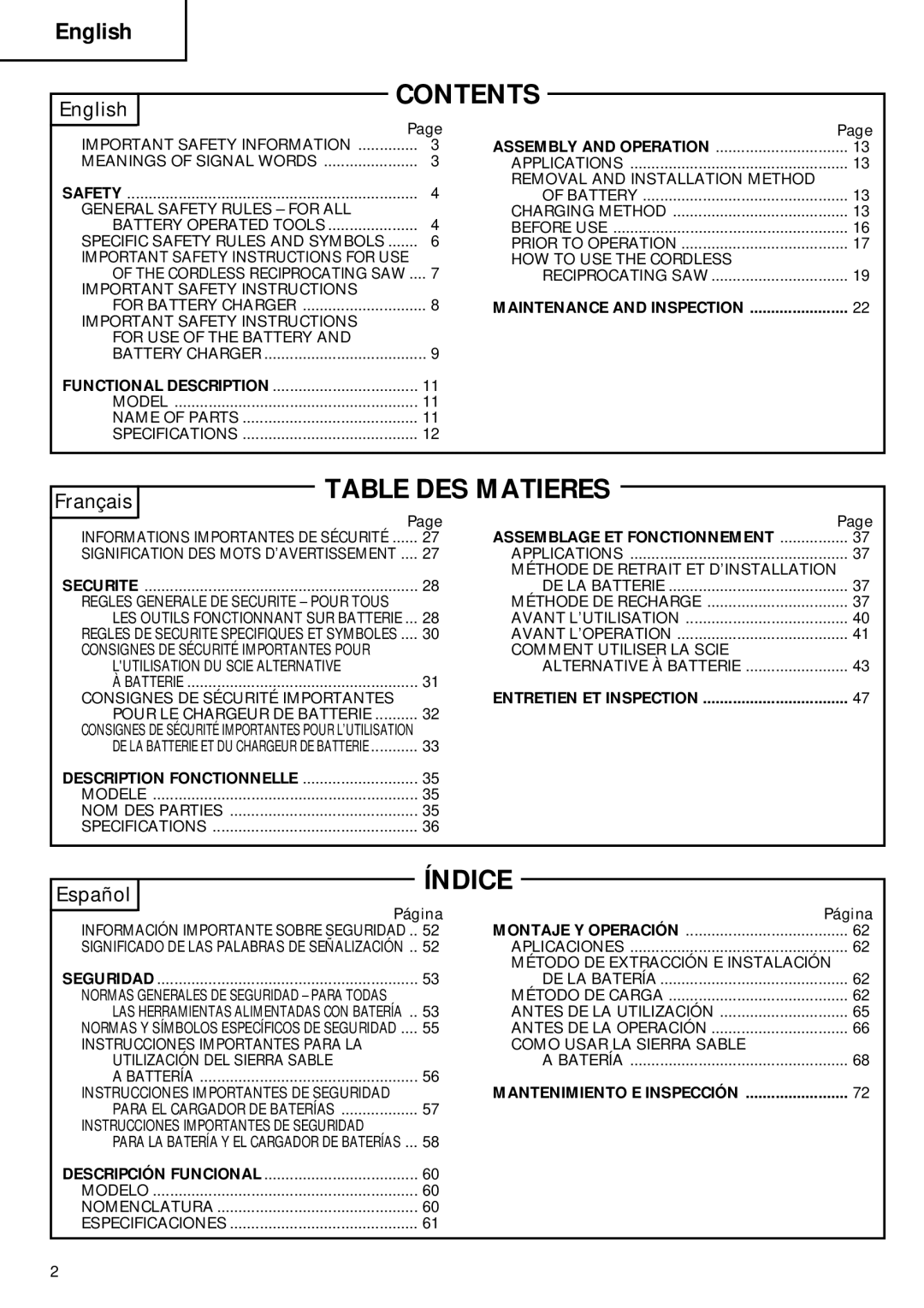 Hitachi CR 18DV instruction manual Contents 