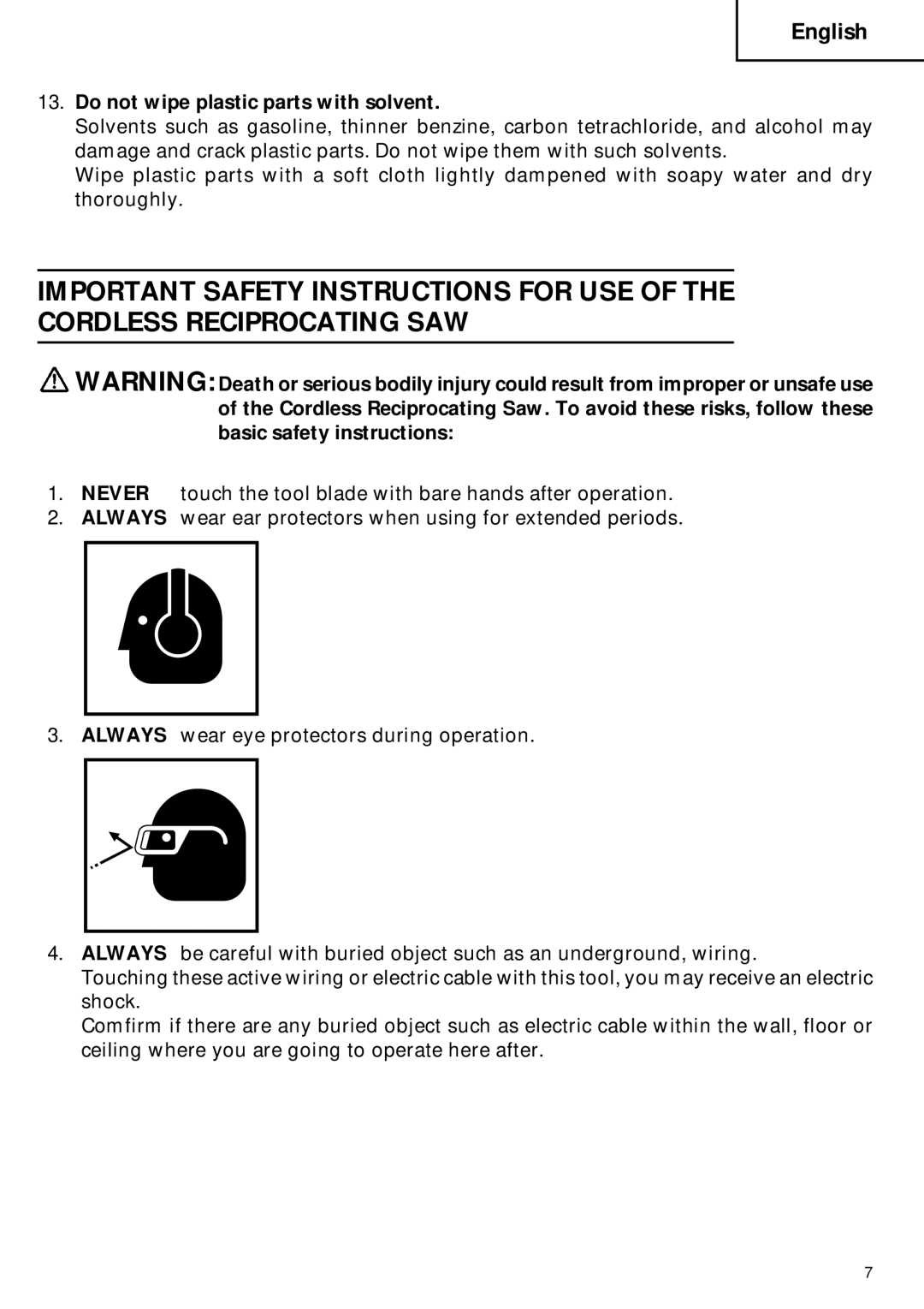 Hitachi CR 18DV instruction manual Do not wipe plastic parts with solvent 