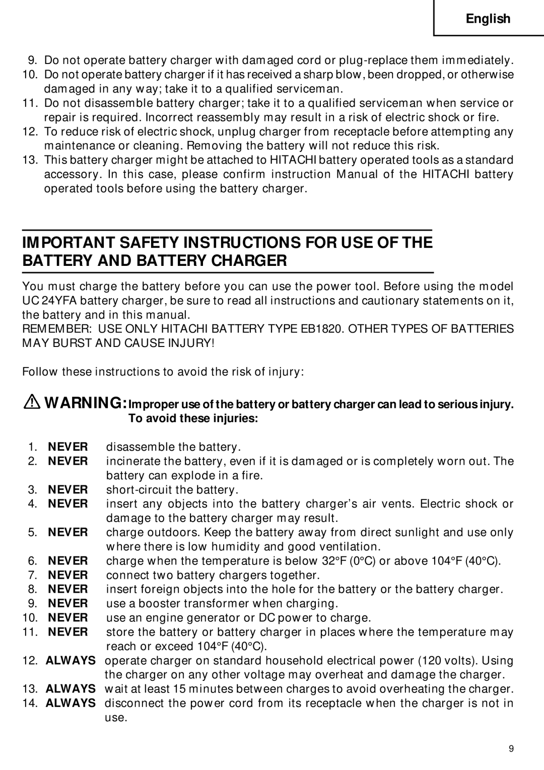 Hitachi CR 18DV instruction manual English 