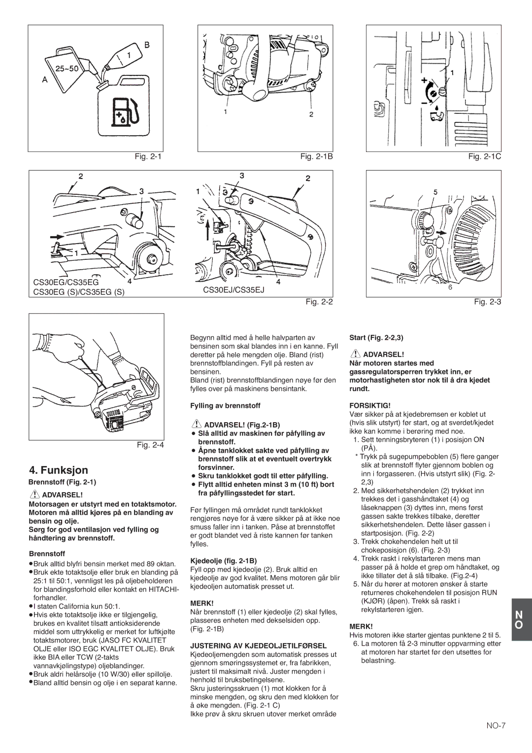 Hitachi CS35EJ, CS35EG (S), CS30EG (S), CS30EJ manual Funksjon, NO-7, Kjedeolje -1B 