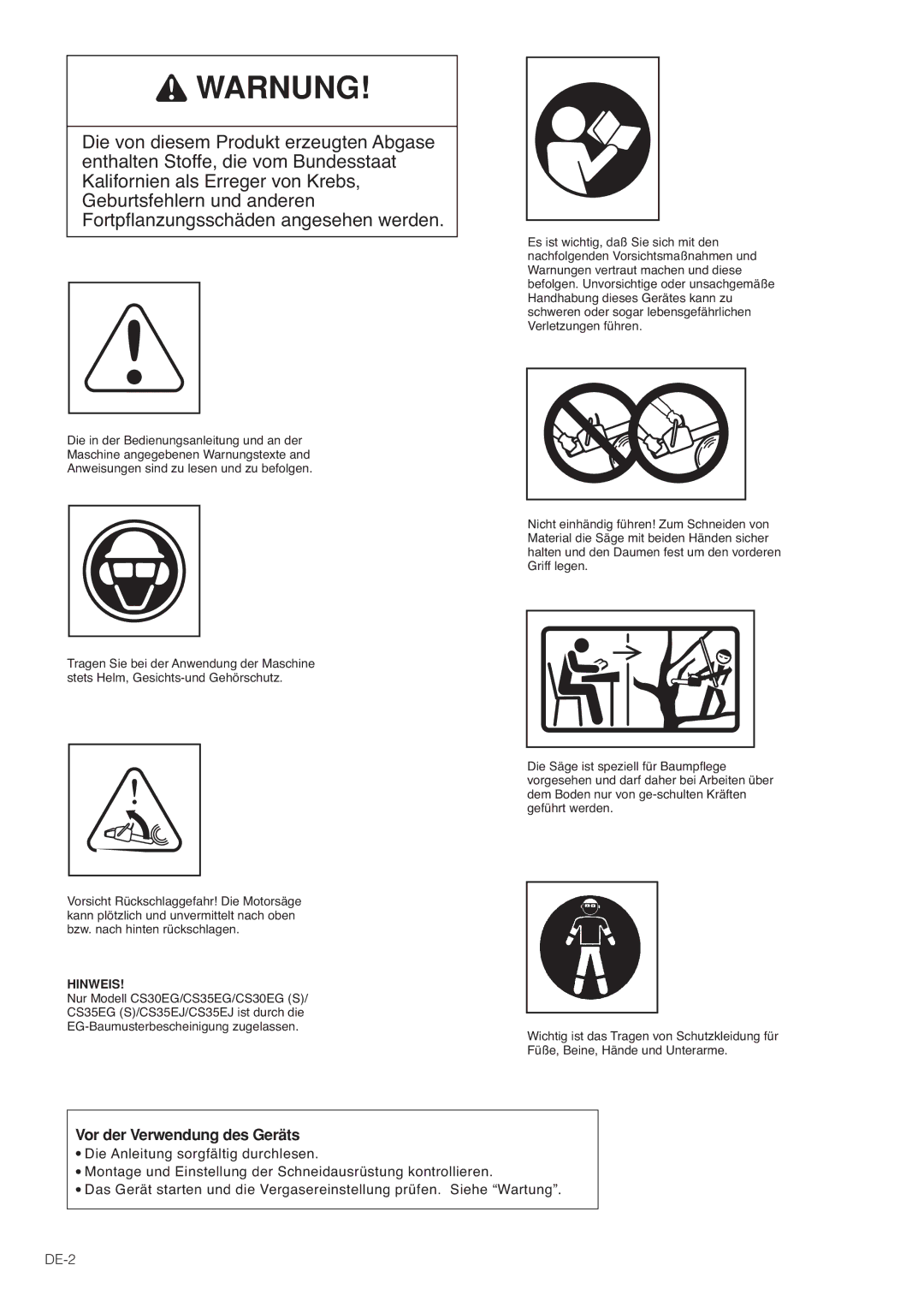 Hitachi CS35EG (S), CS35EJ, CS30EG (S), CS30EJ manual Warnung, Hinweis 