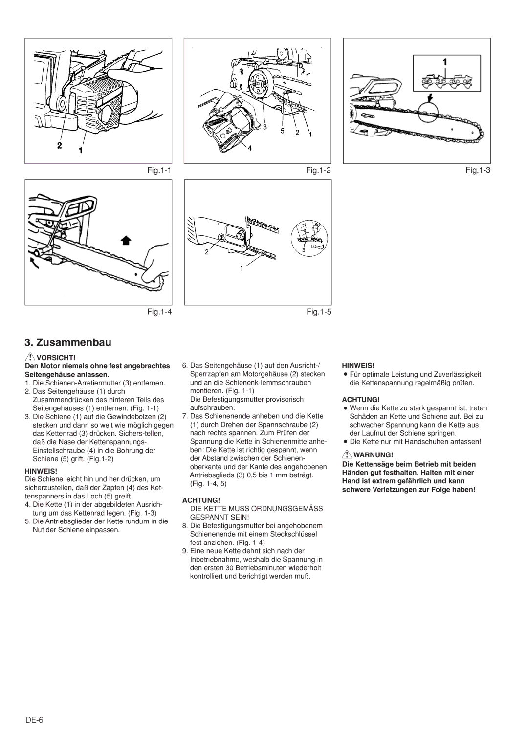 Hitachi CS35EG (S), CS35EJ, CS30EG (S), CS30EJ manual Zusammenbau, DE-6, Vorsicht, Achtung, Warnung 