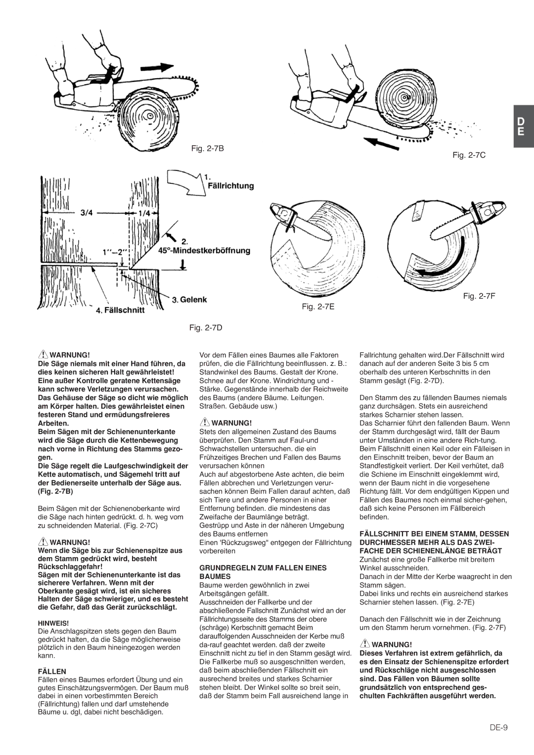 Hitachi CS35EJ, CS35EG (S), CS30EG (S), CS30EJ manual DE-9, Fällen, Grundregeln ZUM Fallen Eines Baumes 