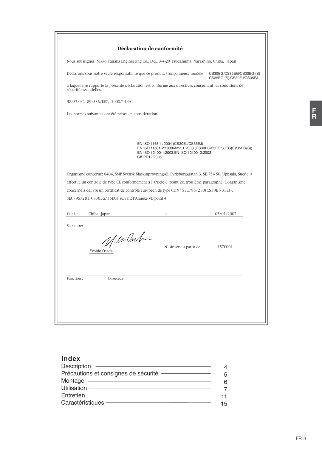 Hitachi CS35EG (S), CS35EJ, CS30EG (S), CS30EJ manual Index, FR-3 