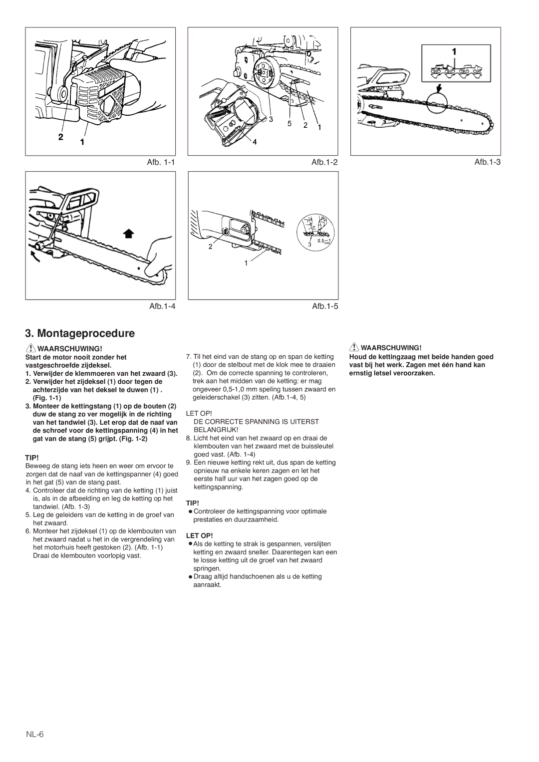 Hitachi CS30EG, CS35EG (S), CS35EJ, CS30EJ Montageprocedure, Afb Afb.1-2 Afb.1-3 Afb.1-4 Afb.1-5, NL-6, Waarschuwing, Tip 