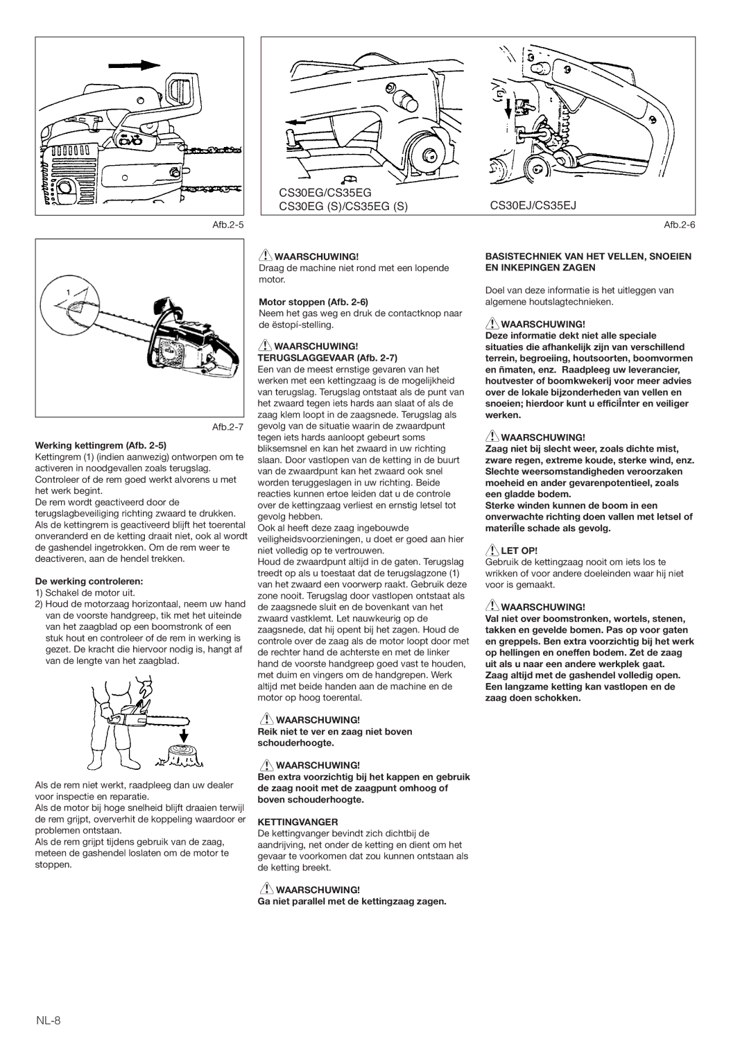 Hitachi CS35EG (S), CS35EJ, CS30EG (S), CS30EJ manual NL-8, Werking kettingrem Afb 