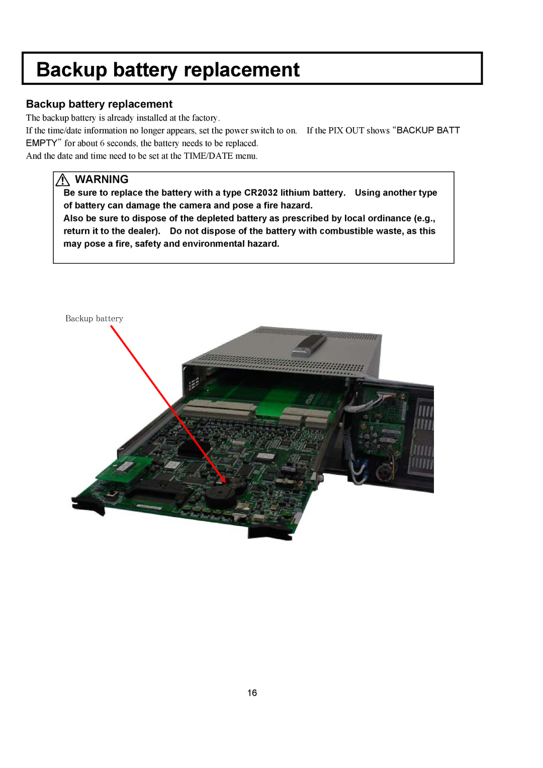 Hitachi CU-HD1000 operating instructions Backup battery replacement 