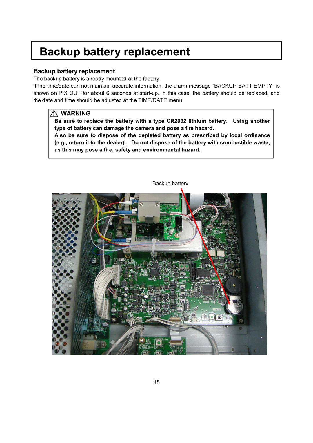 Hitachi CU-HD1500 operating instructions Backup battery replacement 