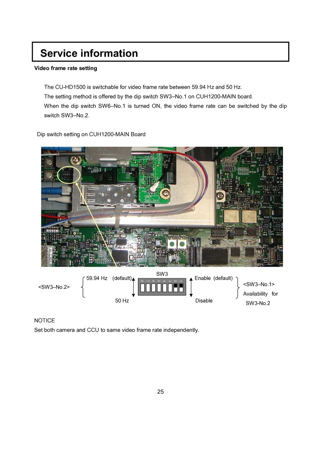 Hitachi CU-HD1500 operating instructions Video frame rate setting 