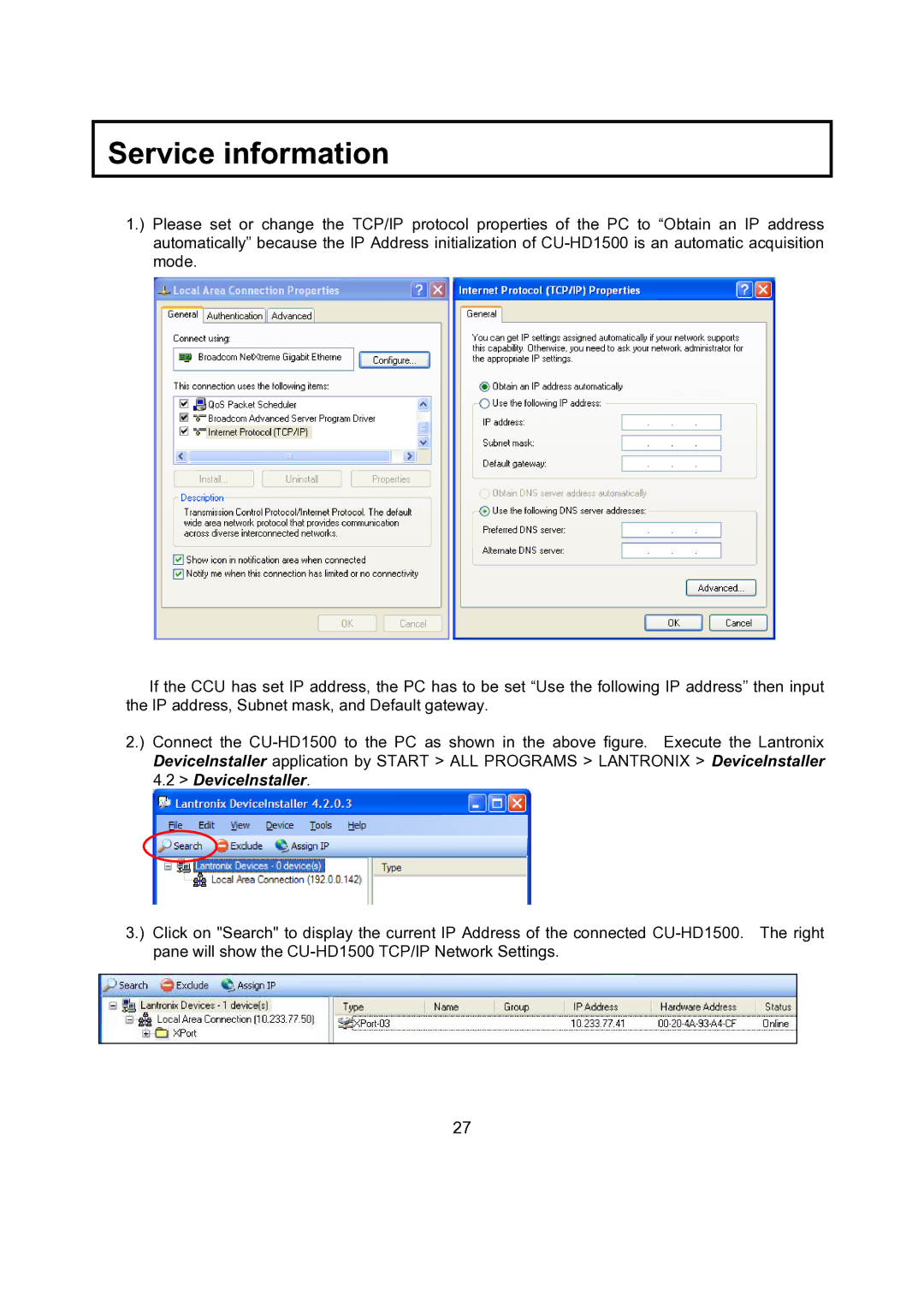 Hitachi CU-HD1500 operating instructions DeviceInstaller 