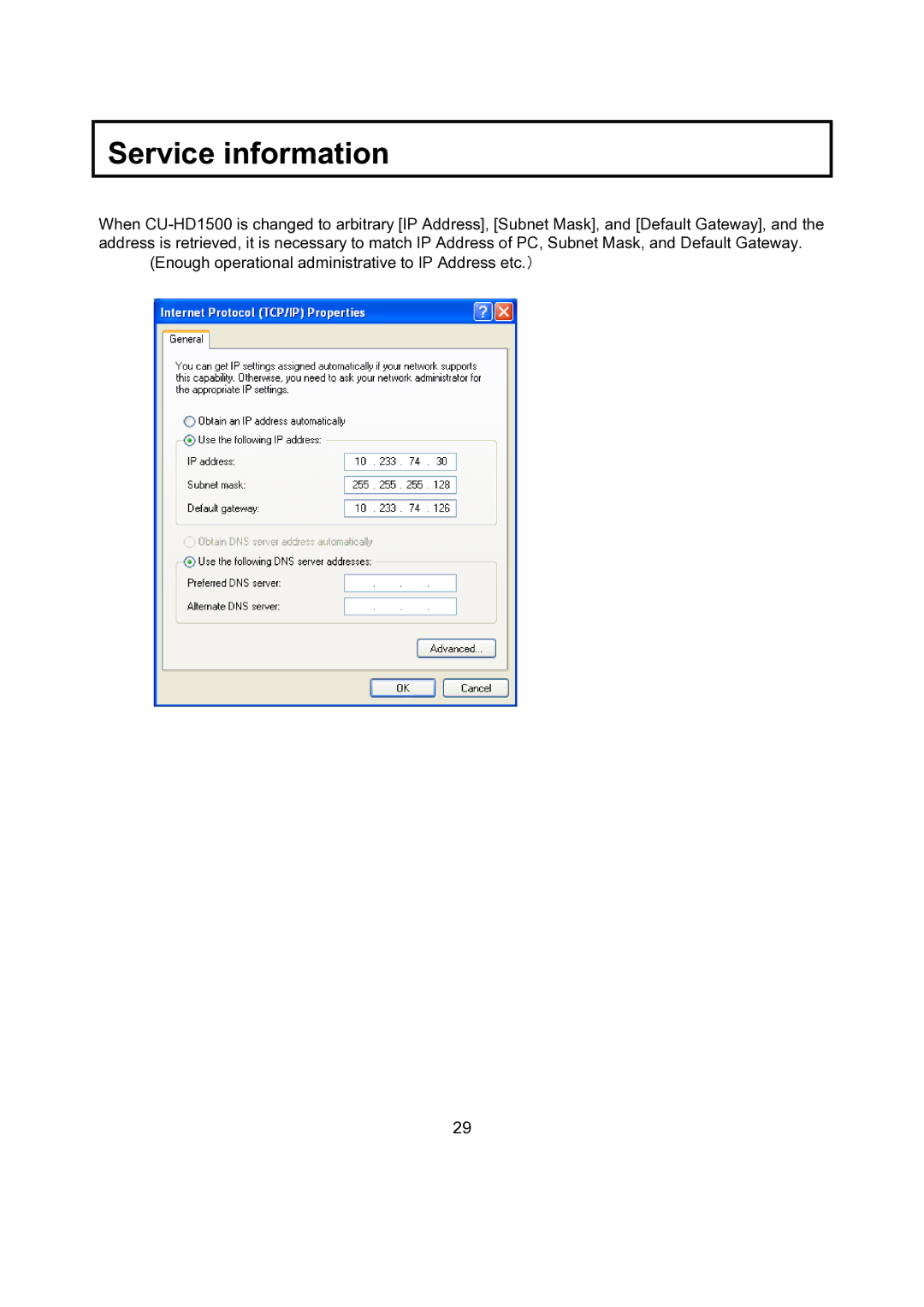 Hitachi CU-HD1500 operating instructions Enough operational administrative to IP Address etc.） 