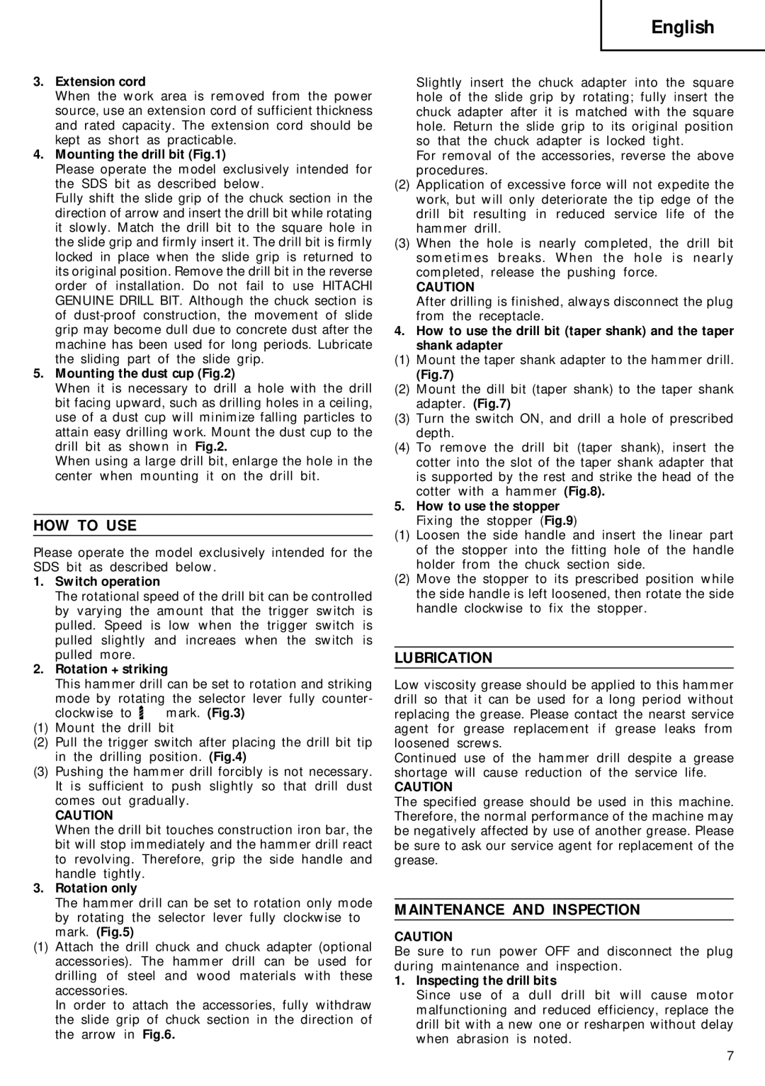 Hitachi DH 20V manual HOW to USE, Lubrication, Maintenance and Inspection 