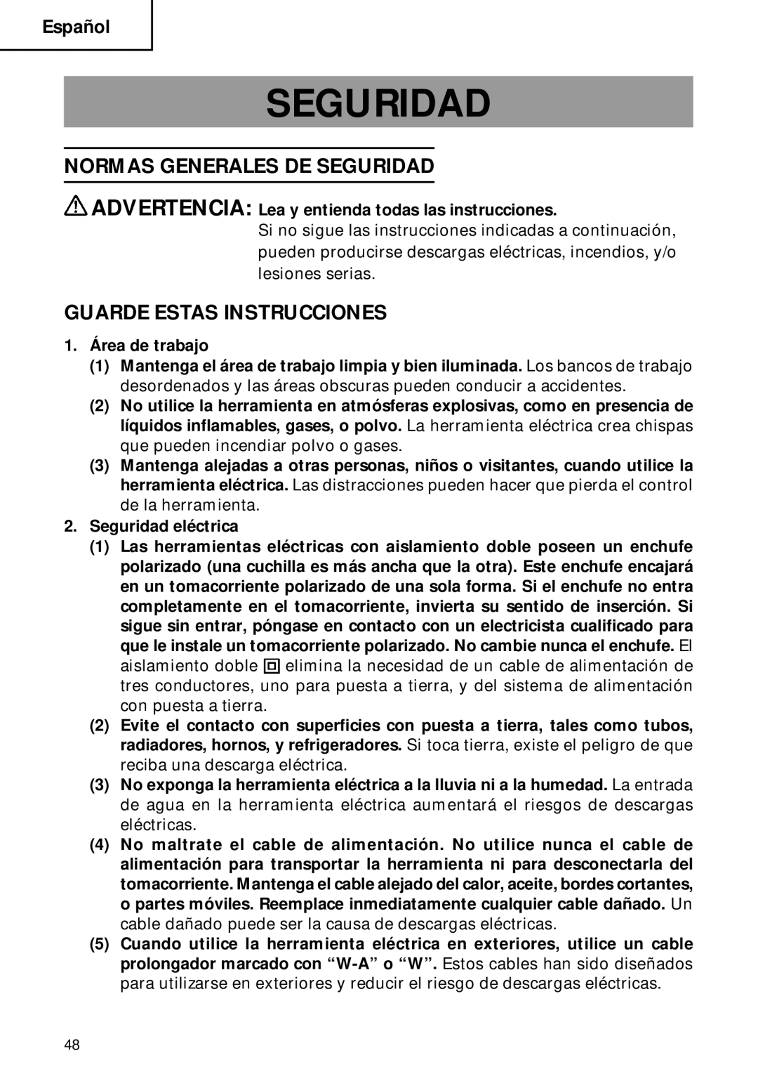 Hitachi DH 22PB instruction manual Normas Generales DE Seguridad, Guarde Estas Instrucciones 