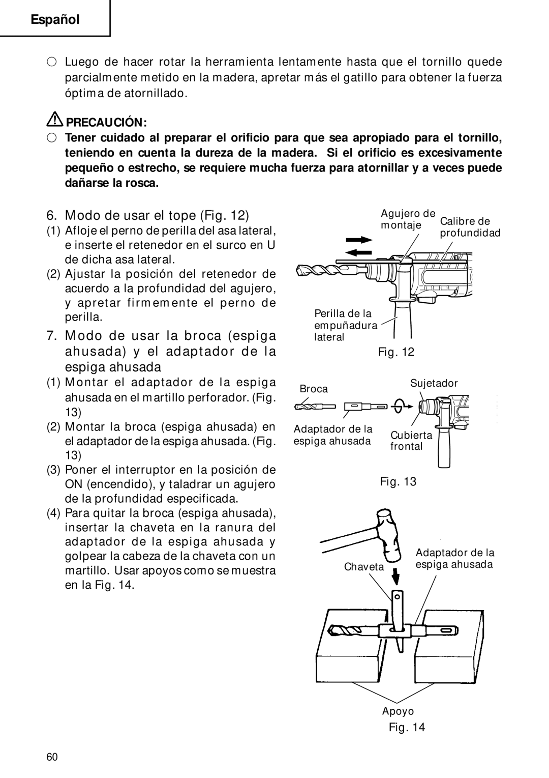 Hitachi DH 22PB instruction manual Modo de usar el tope Fig 