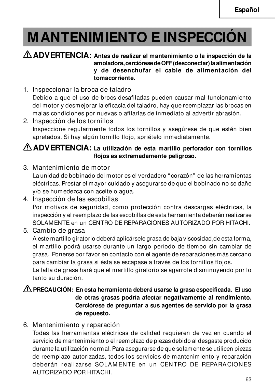 Hitachi DH 22PB instruction manual Mantenimiento E Inspección 