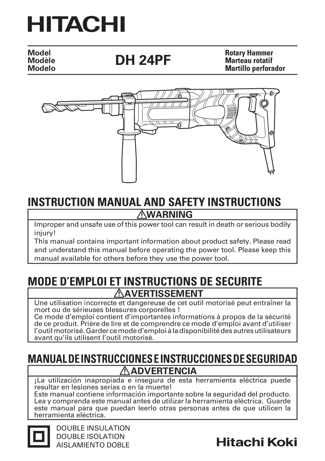 Hitachi DH 24 PF instruction manual Manual DE Instrucciones E Instrucciones DE Seguridad 