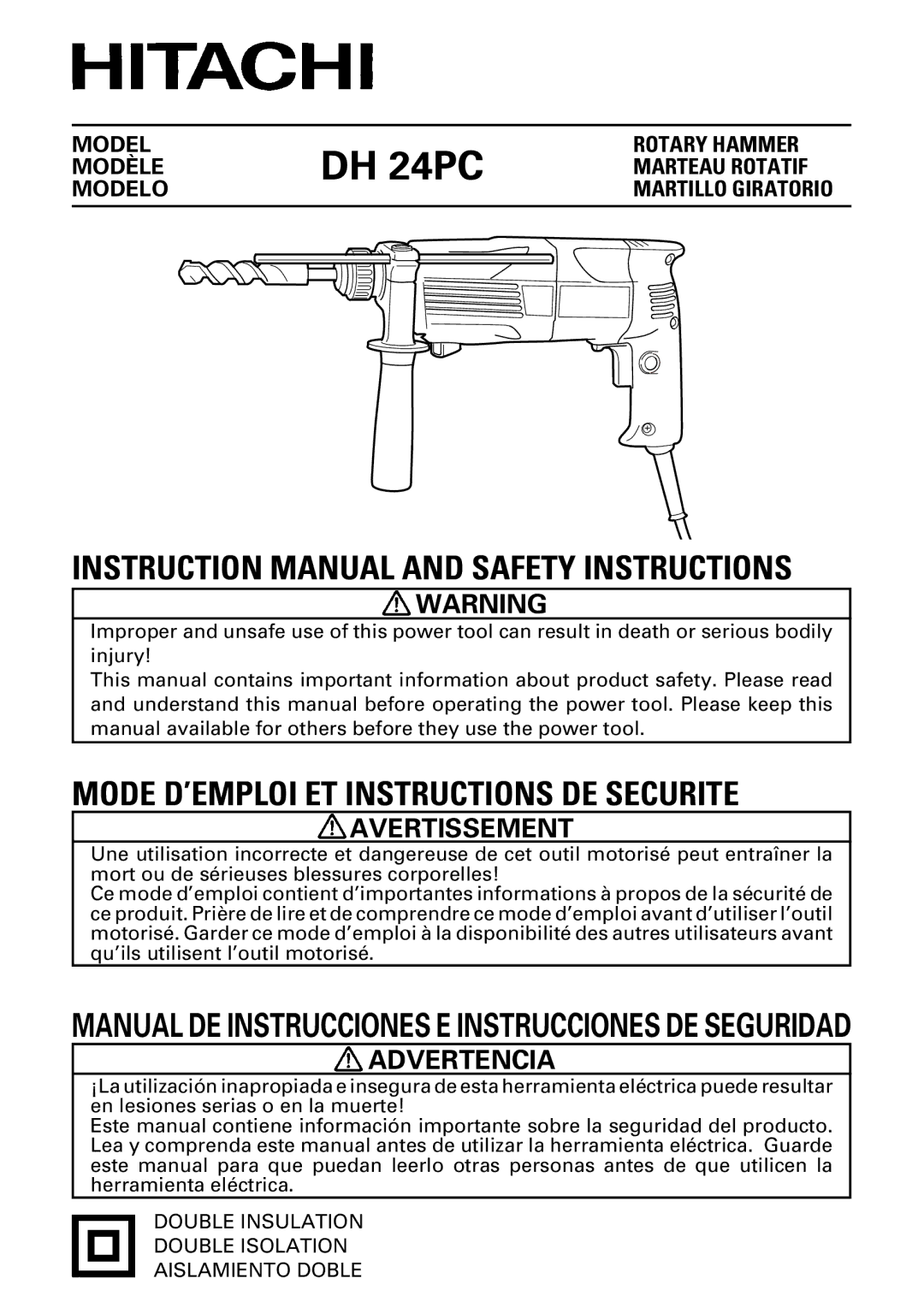 Hitachi DH 24PC instruction manual Manual DE Instrucciones E Instrucciones DE Seguridad 