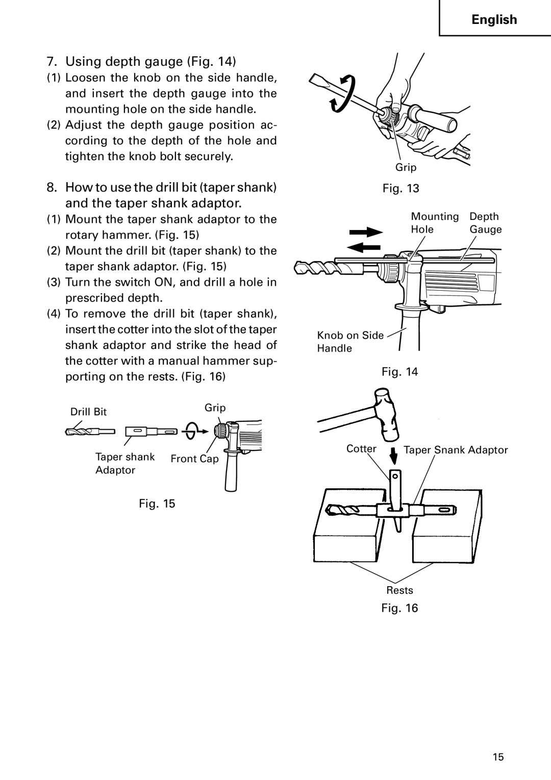 Hitachi DH 24PC instruction manual Using depth gauge Fig 